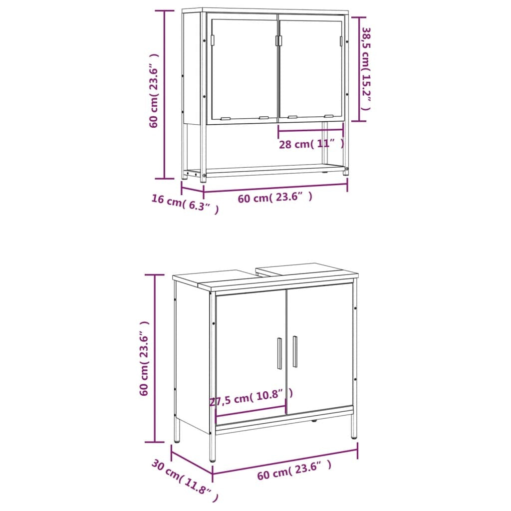 2 Piece Bathroom Furniture Set Smoked Oak Engineered Wood