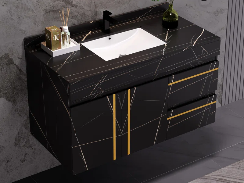 35.4'' Wall Mounted Single Bathroom Vanity with Faux Marble Vanity Top