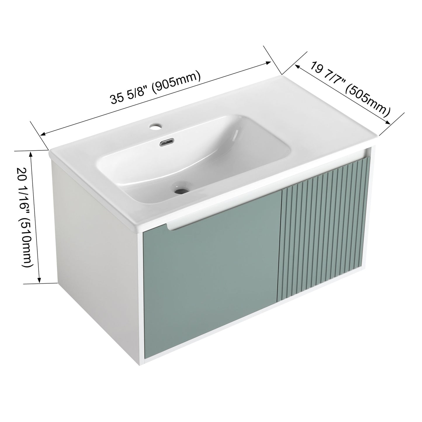 36 '' Wall-Mounted Bathroom Vanity with Ceramic Sink, Bathroom Vanity with Soft Close Door