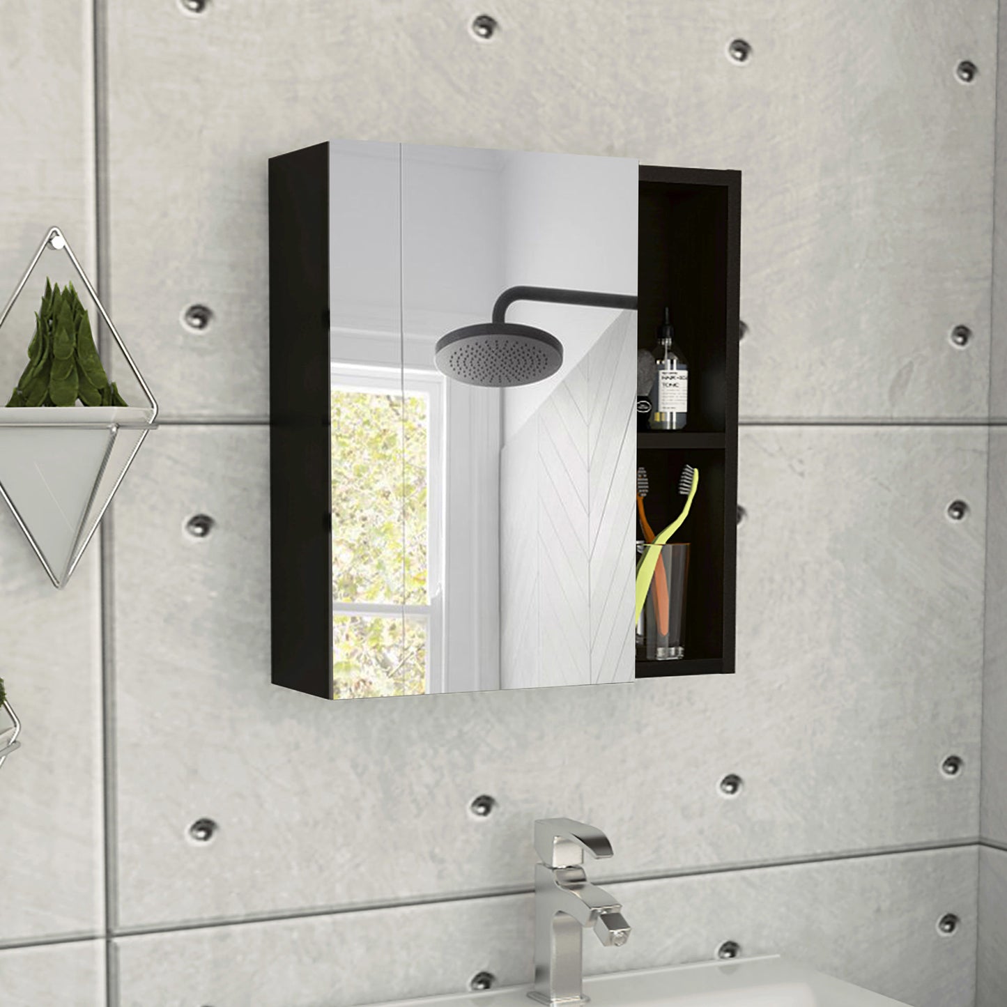 Labelle Medicine Cabinet With Mirror; Five Internal Shelves; Single Door -Black