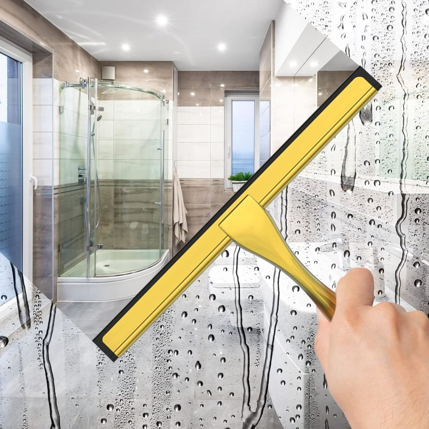 All-Purpose Stainless Steel Shower Squeegee for Shower Glass Door with 2 Adhesive Hooks