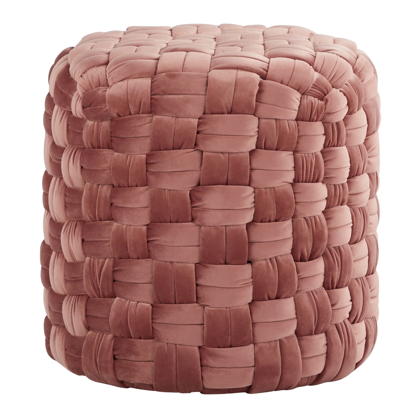 Braided Round 16" Ottoman in Blush Pink Velvet by LumiSource