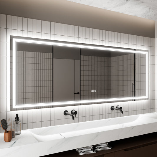 LED Bathroom Mirror, 32x84 inch Bathroom Vanity Mirrors with Lights, Mirrors for Wall with Smart Touch Button, Anti-Fog, Memory Function, Stepless Dimmable Makeup Mirror (Horizontal/Vertical)