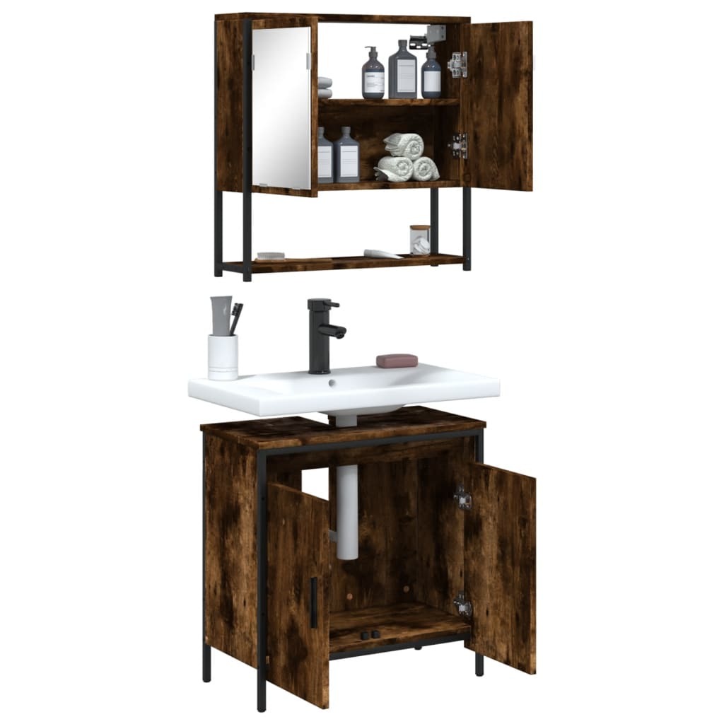 2 Piece Bathroom Furniture Set Smoked Oak Engineered Wood