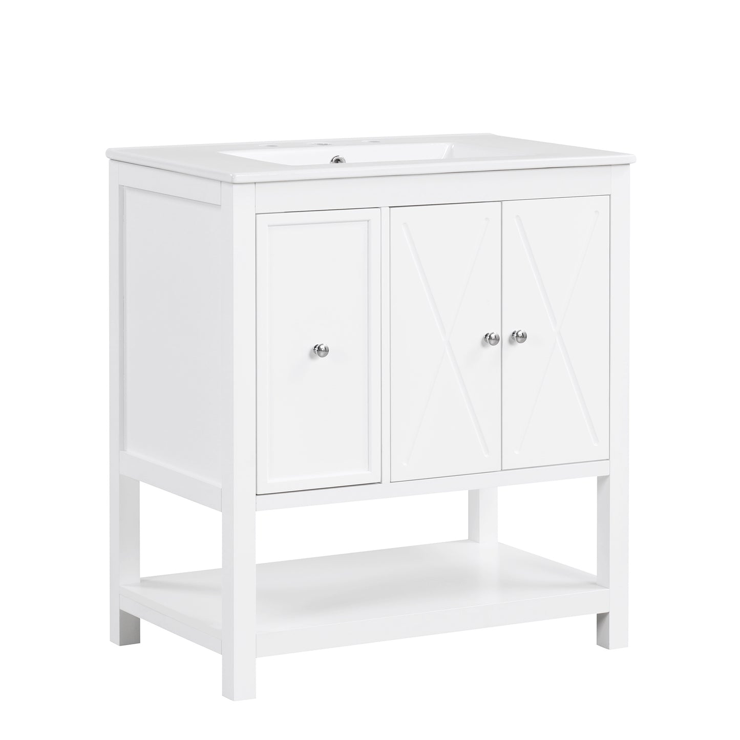 30" Bathroom Vanity with Sink Top, Bathroom Vanity Cabinet with Two Doors and One Drawer, MDF Boards, Solid Wood, One Package