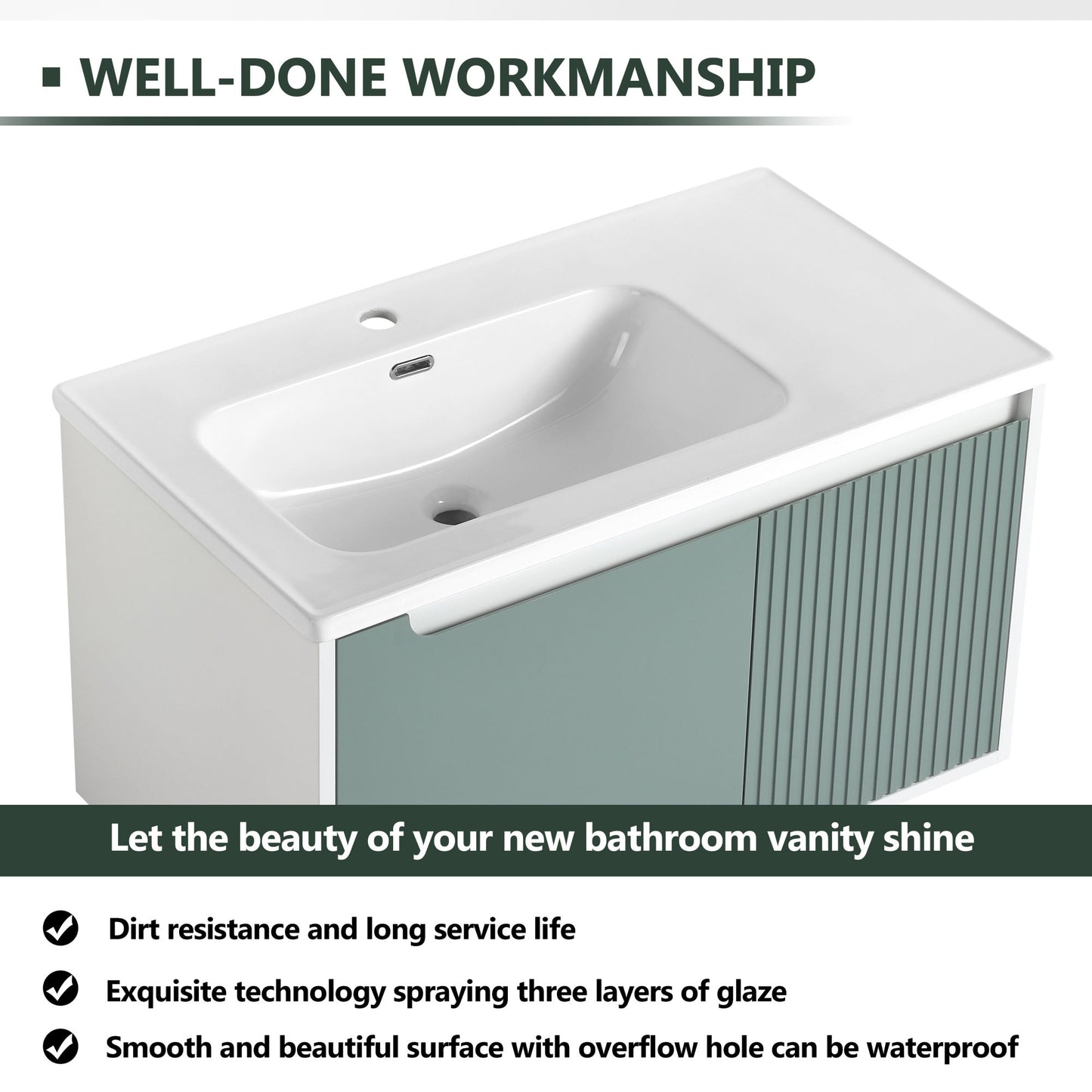 36 '' Wall-Mounted Bathroom Vanity with Ceramic Sink, Bathroom Vanity with Soft Close Door