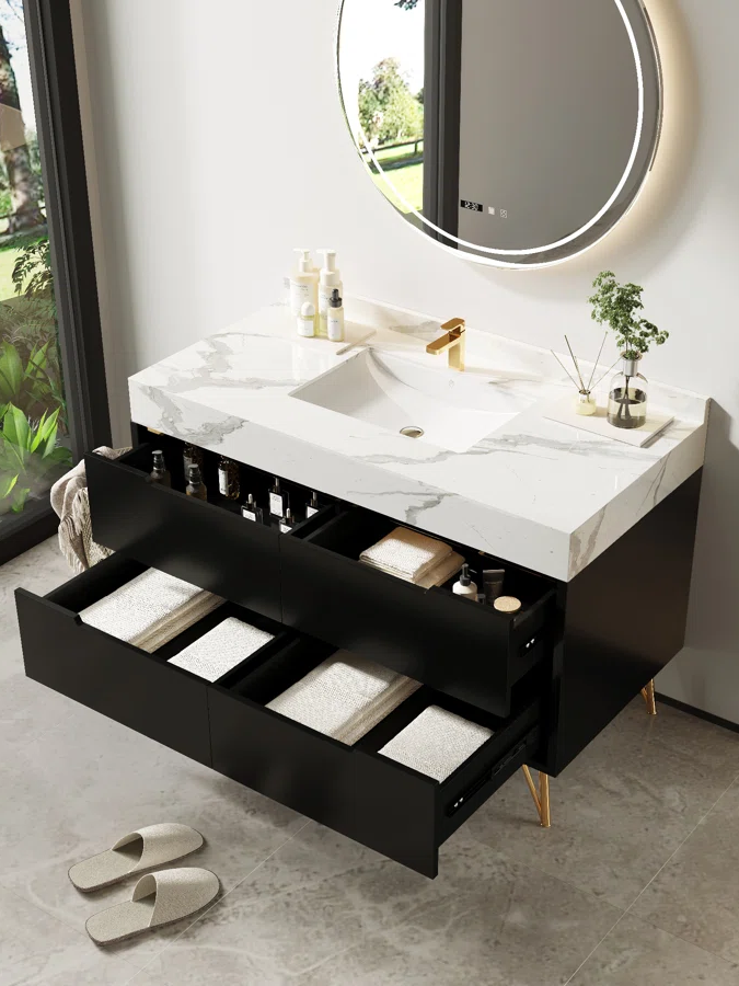 35.4" Free Standing Single Bathroom Vanity with Faux Marble Top