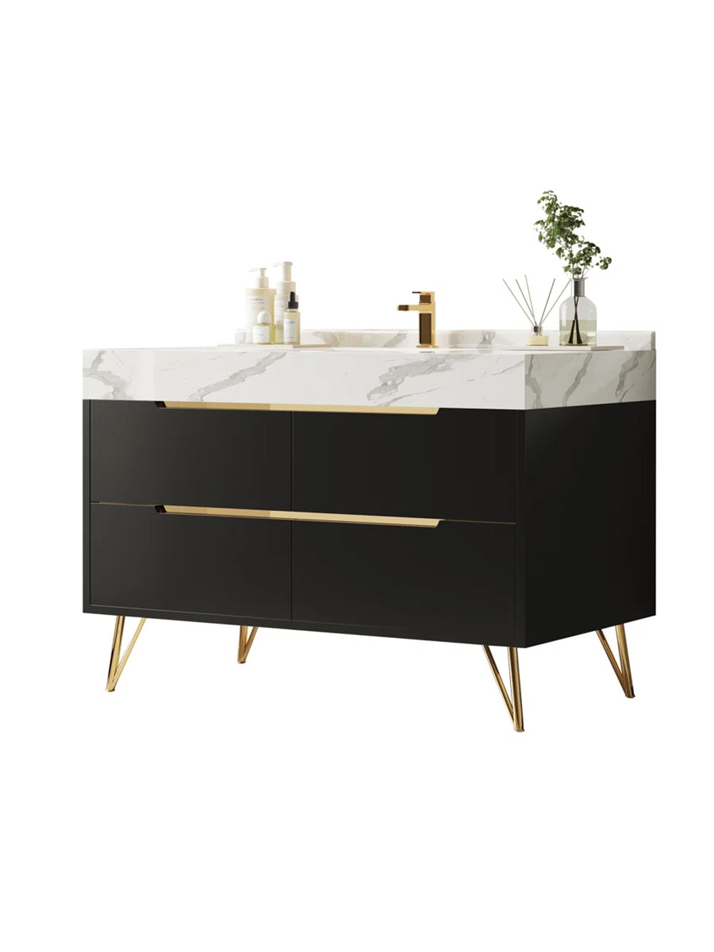 35.4" Free Standing Single Bathroom Vanity with Faux Marble Top