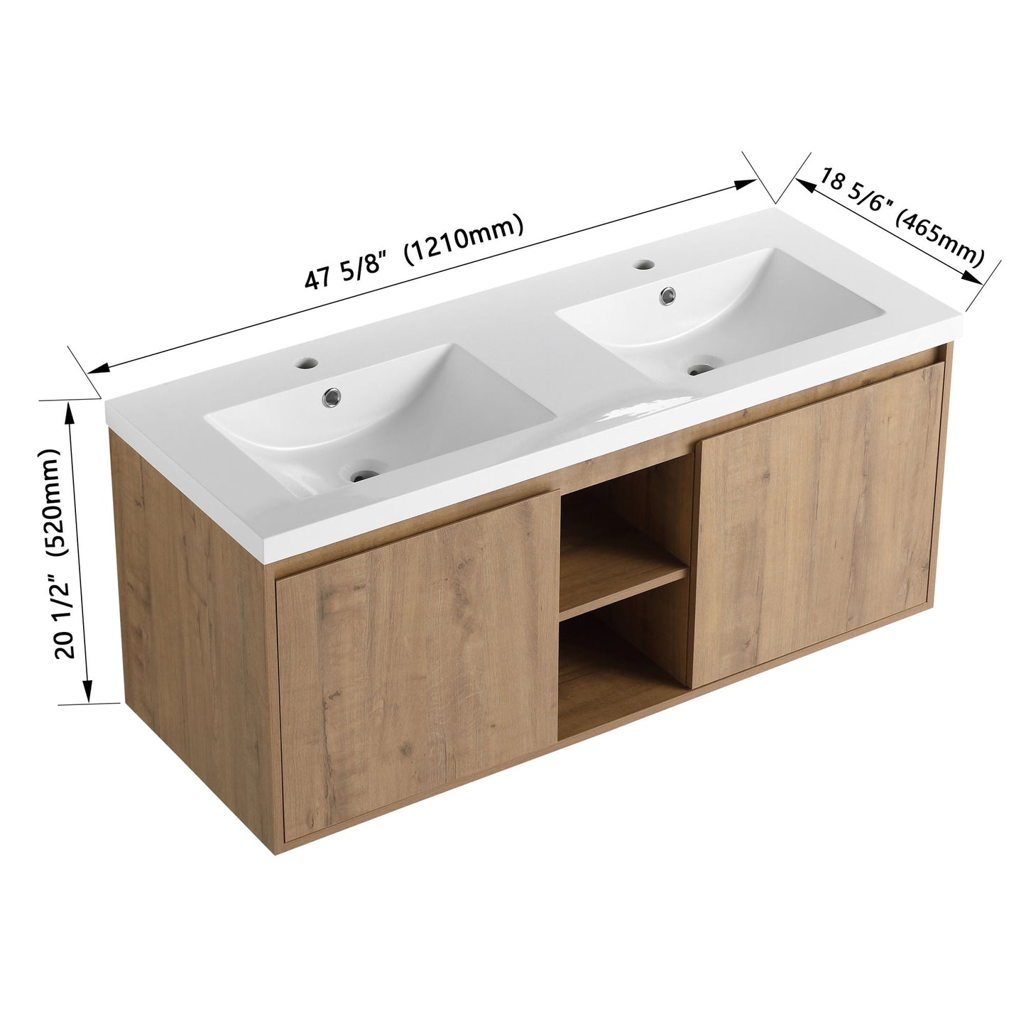 48" Wall Mounted Bathroom Vanity With Double Sink, Soft Closing Door Hinge (KD-Package)-BVB07248IMOX-GRB4840D