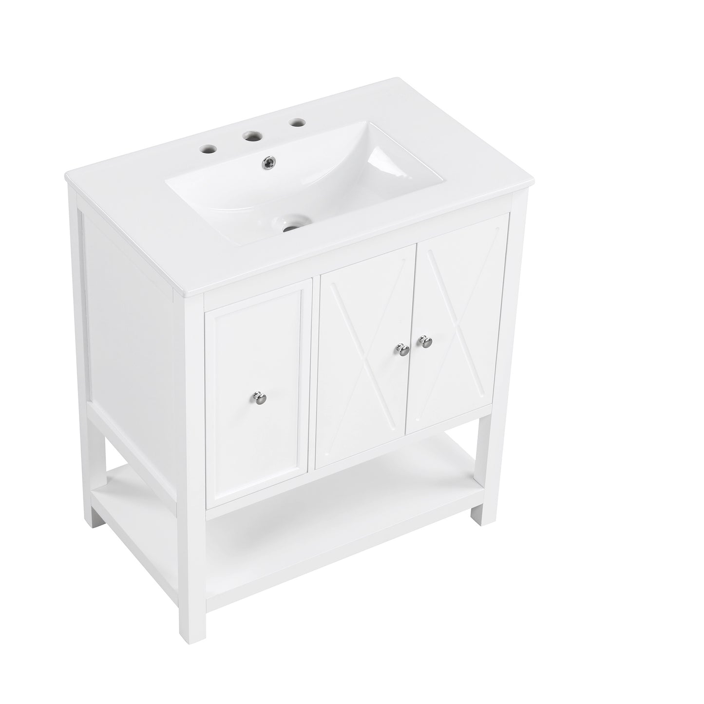 30" Bathroom Vanity with Sink Top, Bathroom Vanity Cabinet with Two Doors and One Drawer, MDF Boards, Solid Wood, One Package