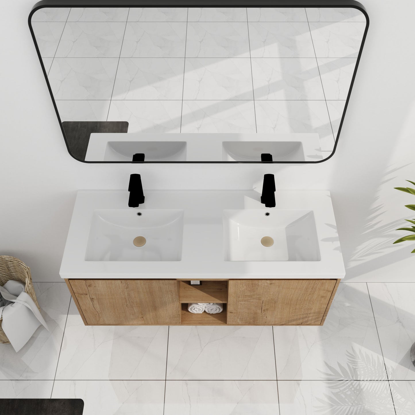 48" Wall Mounted Bathroom Vanity With Double Sink, Soft Closing Door Hinge (KD-Package)-BVB07248IMOX-GRB4840D