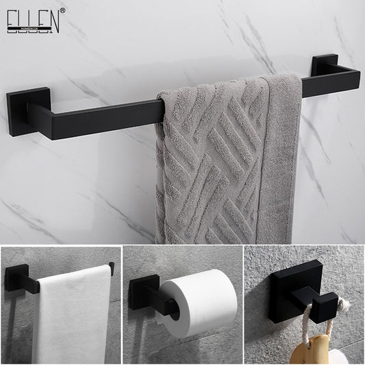 ELLEN Matte Black Bathroom Hardware Set Black Robe Hook Towel Bar Toilet Paper Holder Bath Bathroom Accessories EL990S