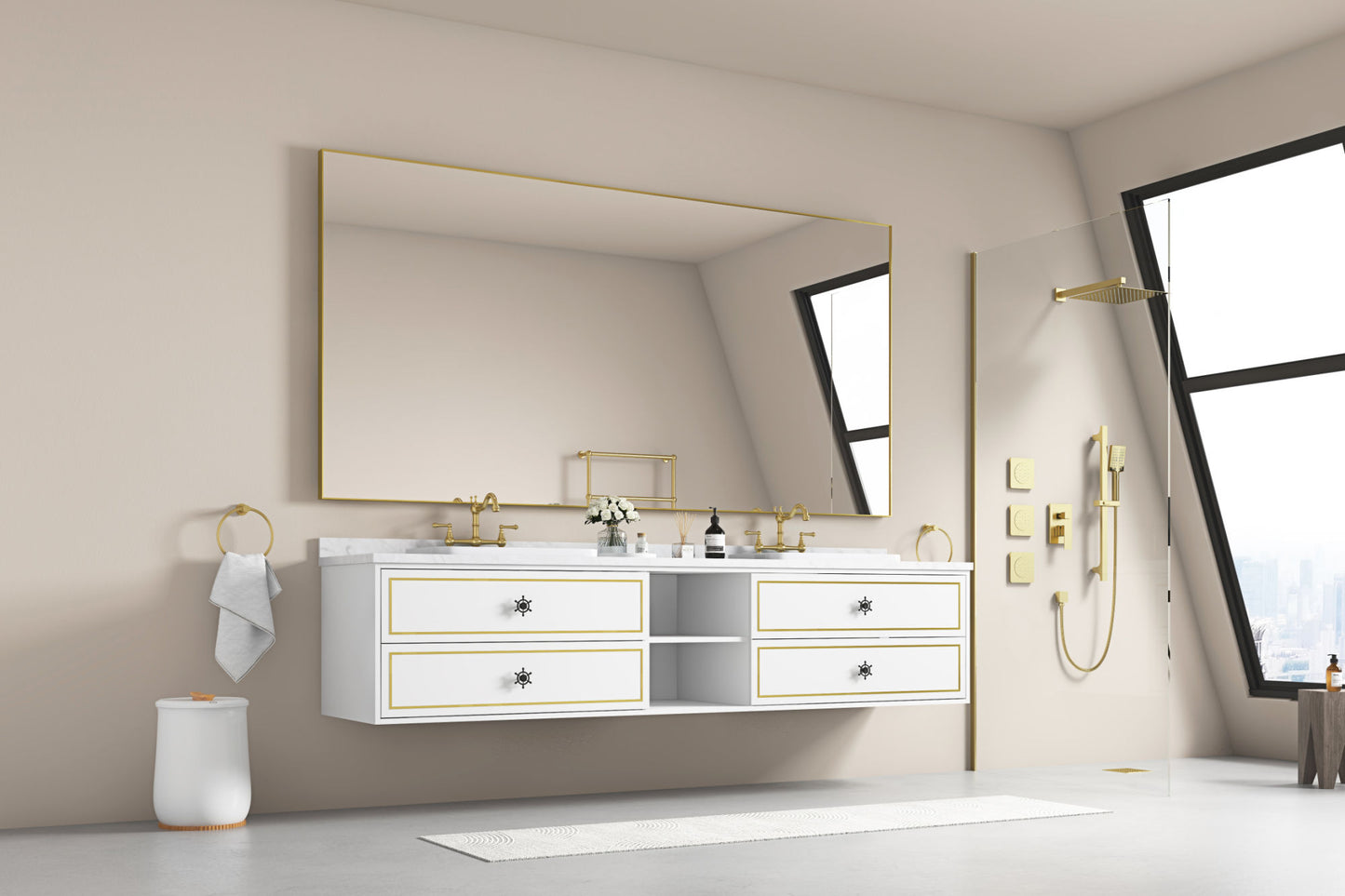 96*23*21inWall Hung Doulble Sink Bath Vanity Cabinet Only in Bathroom Vanities without Tops