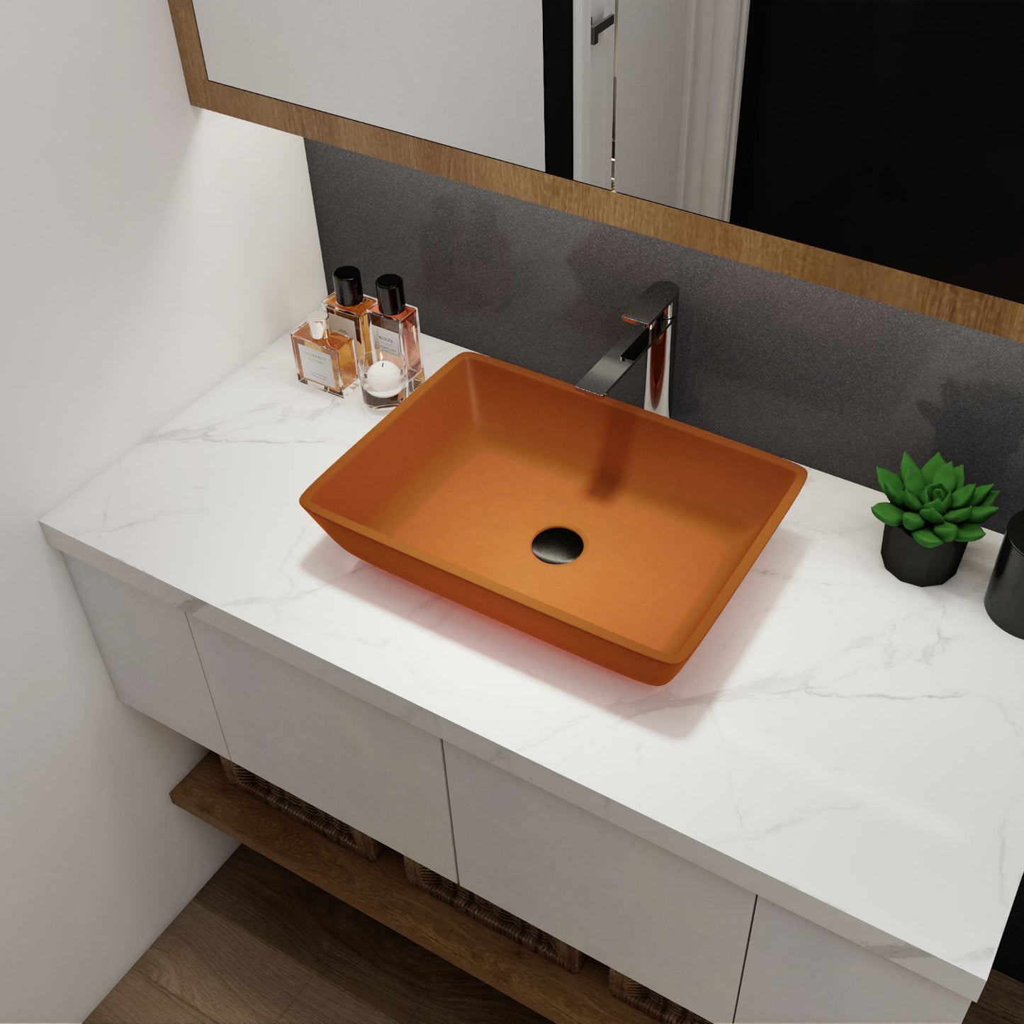 Tempered Glass Matte Bathroom Vessel Sink, Rectangle Bathroom Basin (Tempered Glass Matt Tea)