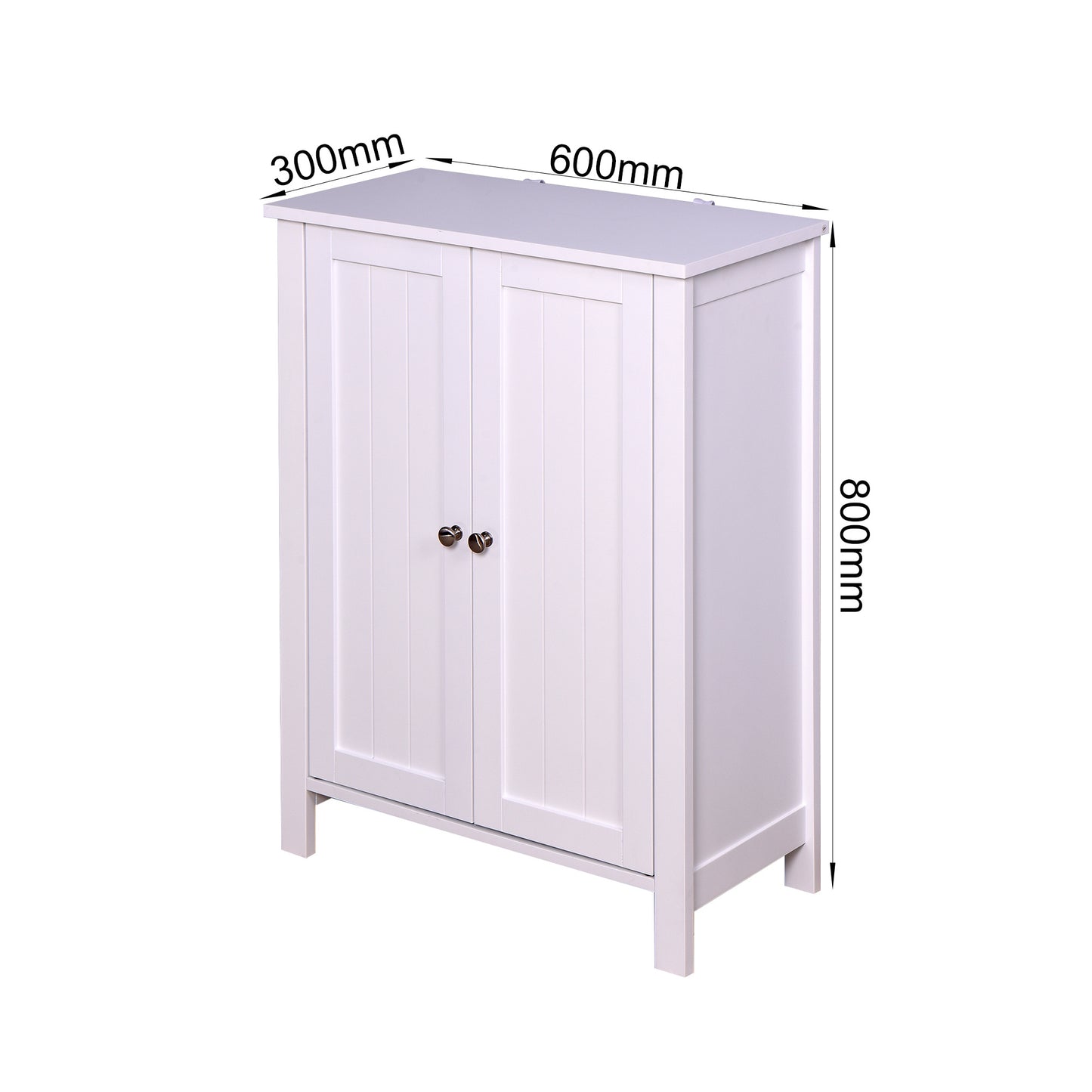 Bathroom Floor Storage Cabinet with Double Door Adjustable Shelf; White