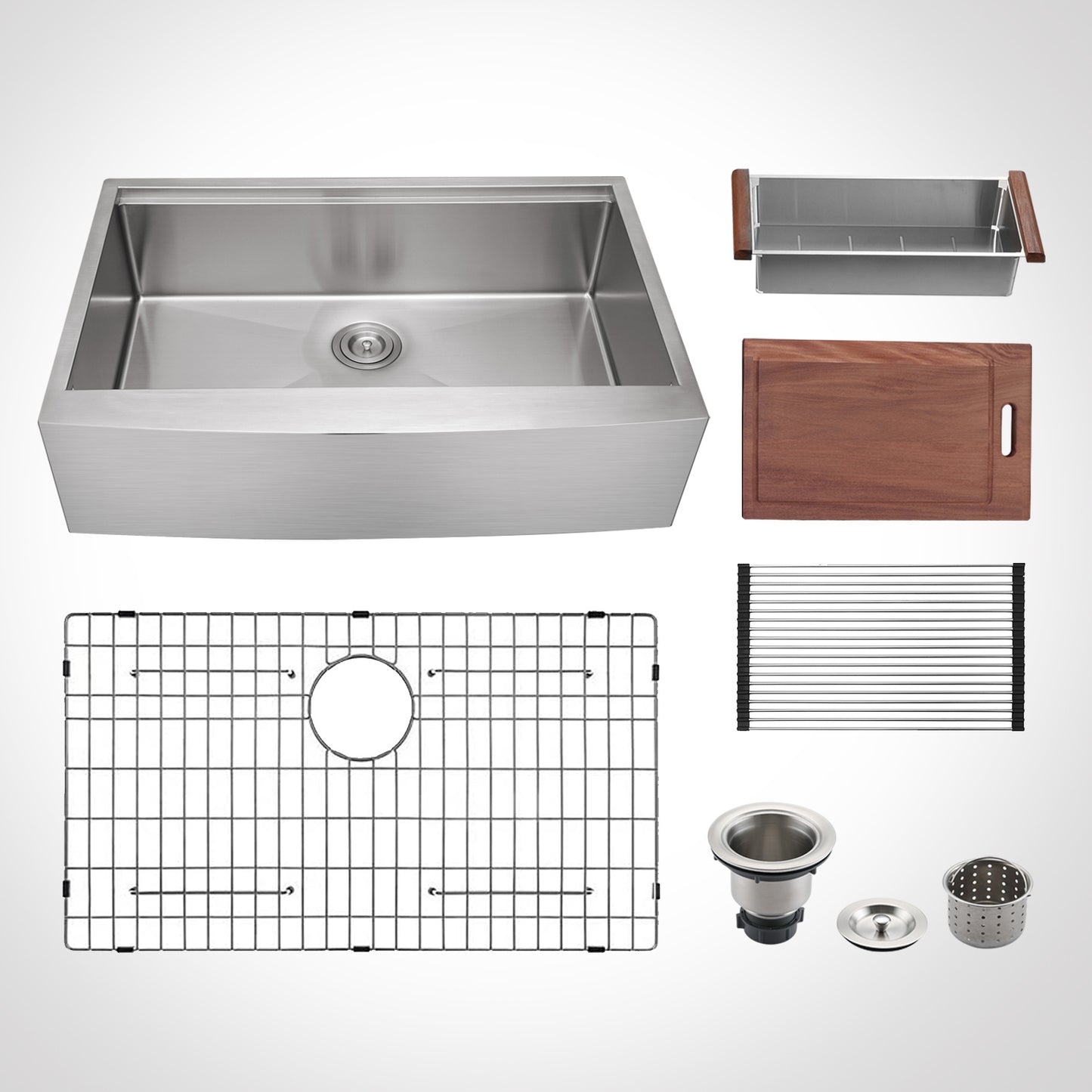 American Farmhouse Sink Gunmetal Black Surface/Stainless Steel Surface Kitchen Sink ;  Apron Front Kitchen Handmade Sink with Drain