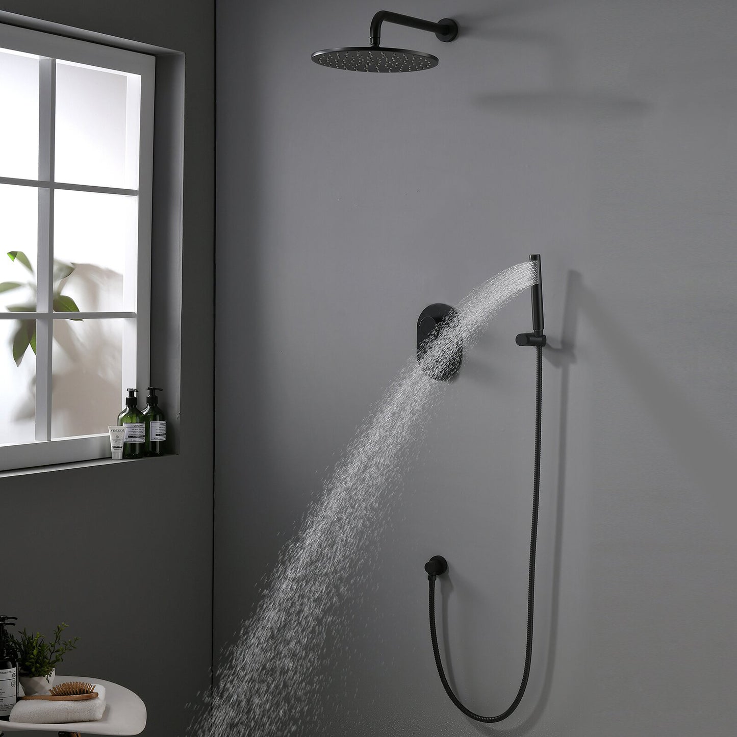 10" Rainfall Shower Head Thermostatic Complete Shower System Matte Black