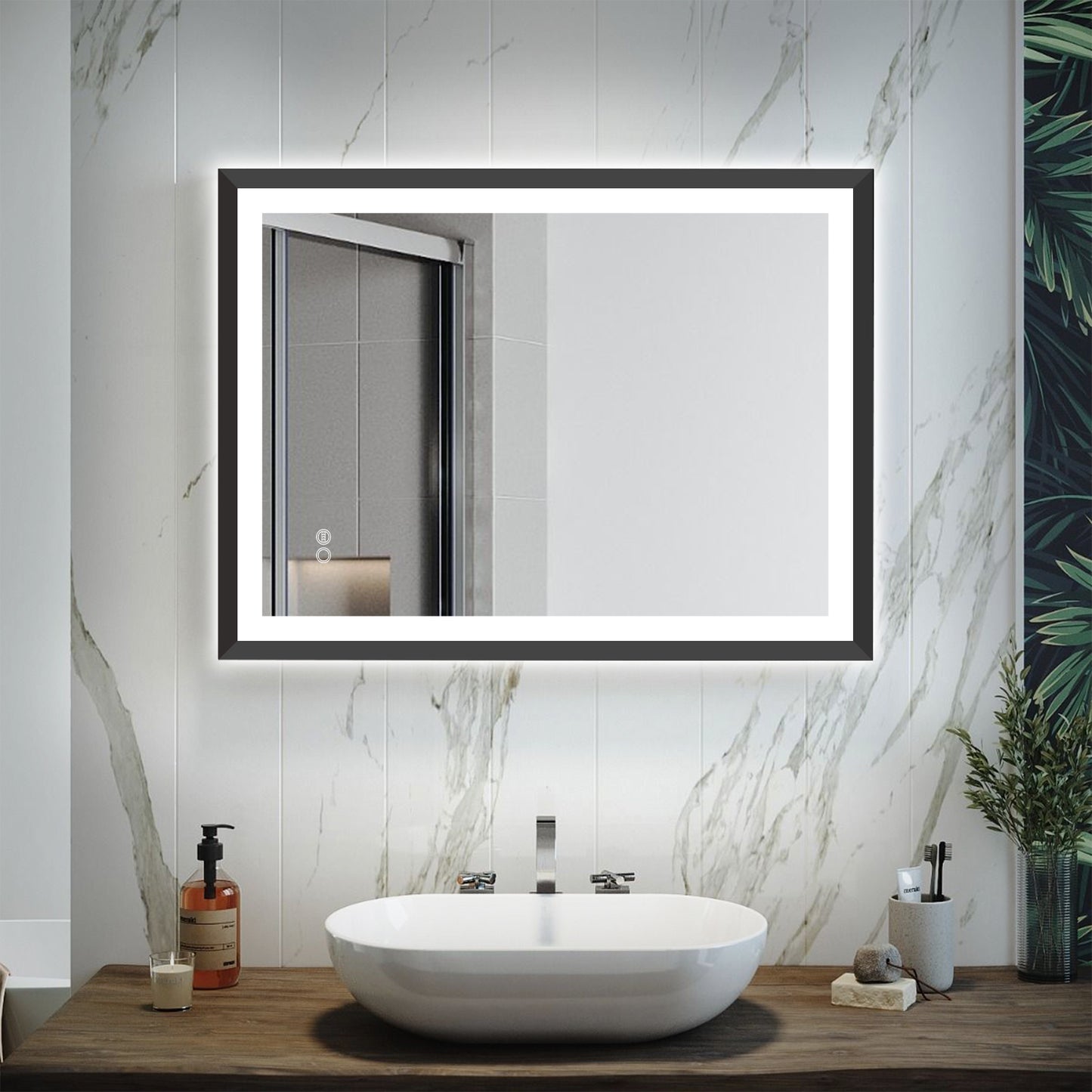 4 Size LED Bathroom Mirror;  Backlit and Front Lighted Mirror for Bathroom;  Wall Mounted Bathroom Vanity Framed Mirror Includes Dimmer;  ; Defogger;  Vertical / Horizontal