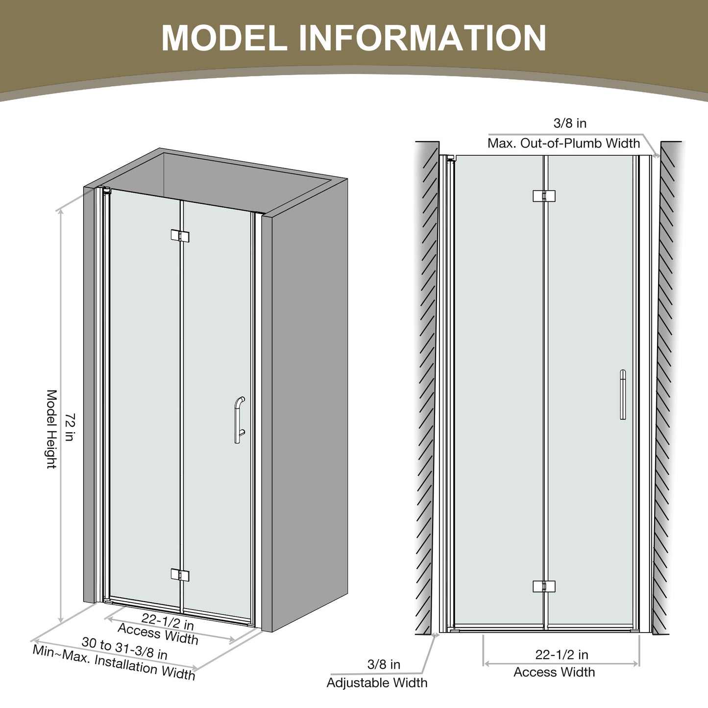 30-31.5 in.W x 72 in.H Bifold Frameless Glass Shower Door,1/4 in. Fold Clear Glass Shower Panel Pivot Swing Shower Doors,Chrome Finish,Reversible Installation