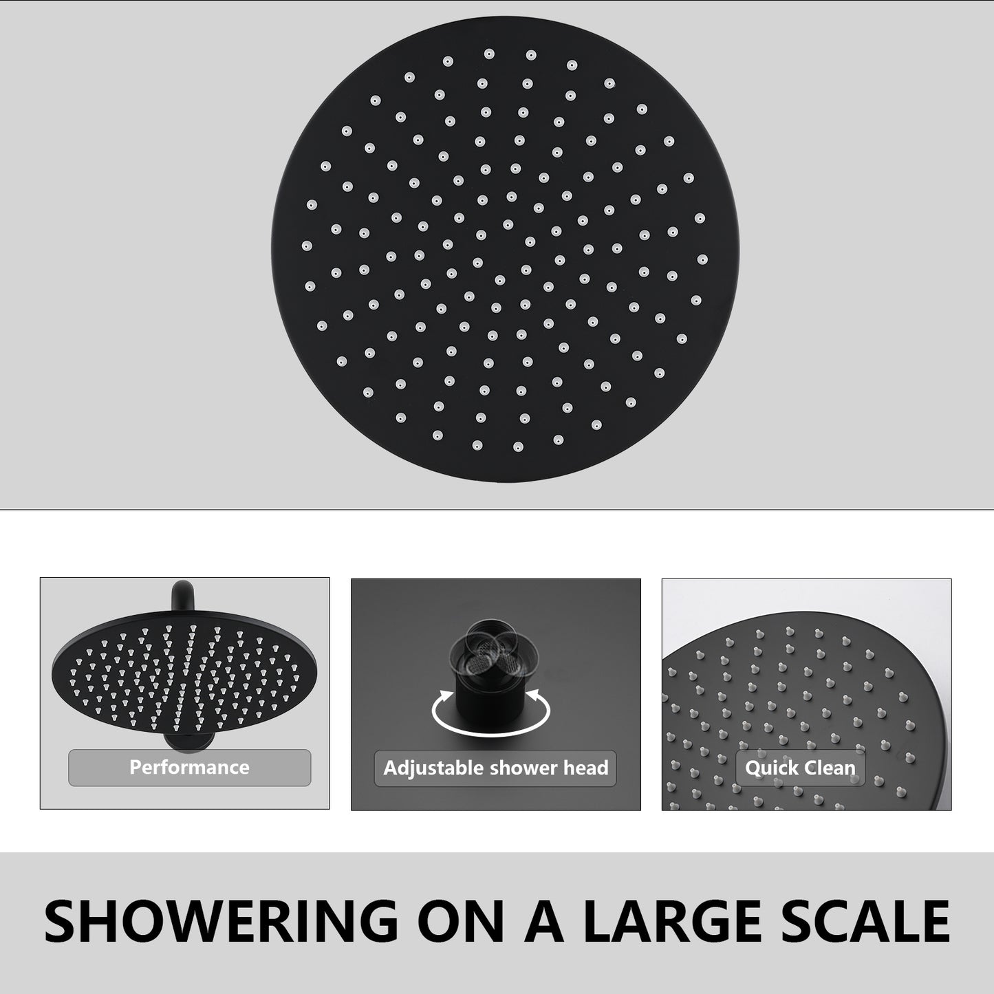 10" Rainfall Shower Head Thermostatic Complete Shower System Matte Black