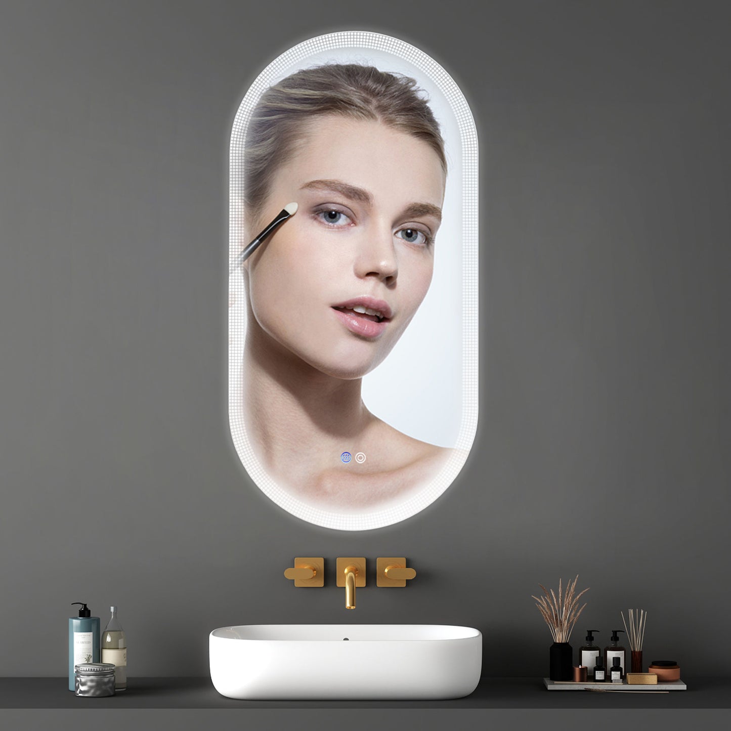 18 x 35 Inch Switch-Held Memory LED Mirror, Wall-Mounted Vanity Mirrors, Bathroom Anti-Fog Mirror, Dimmable Bathroom Mirror