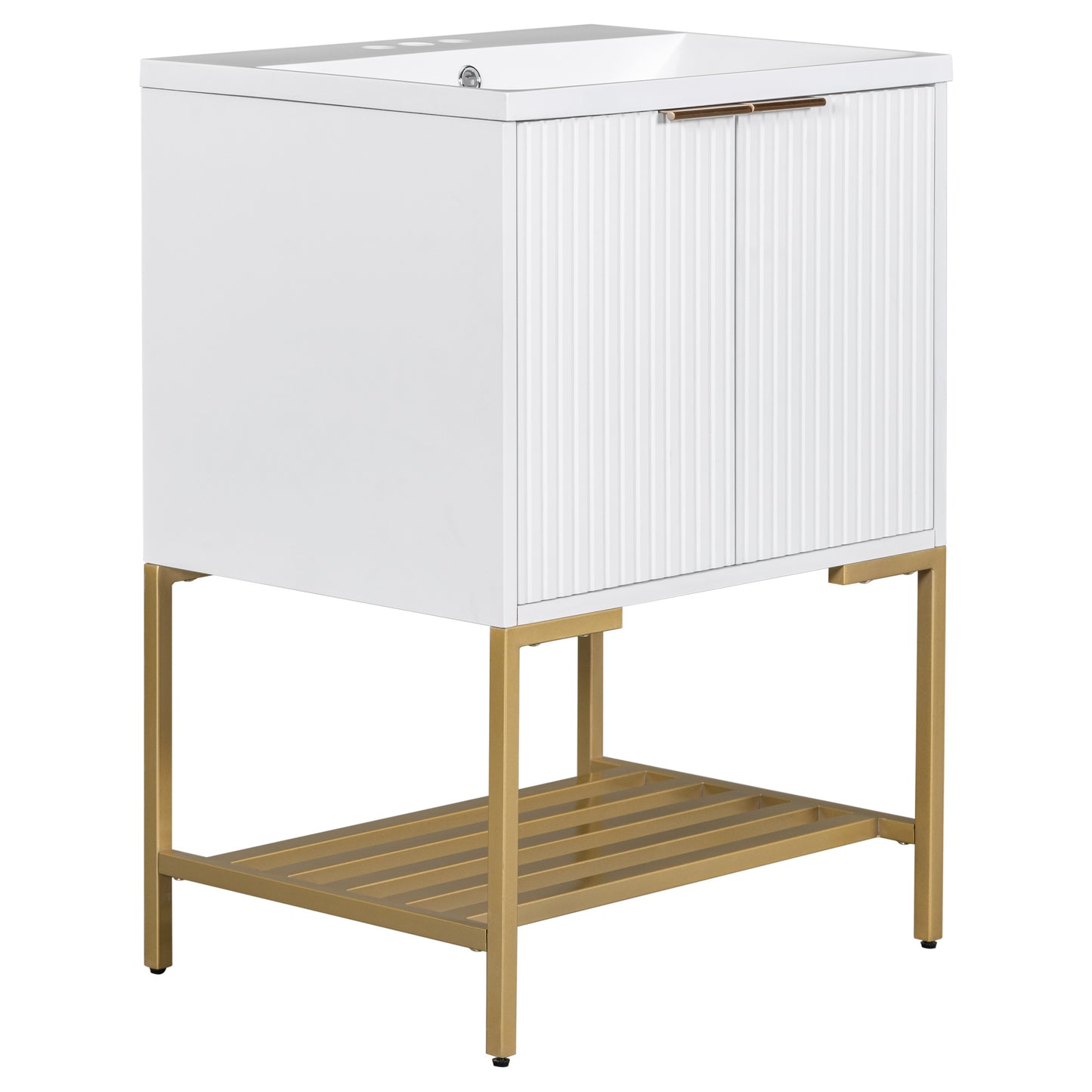 24" Bathroom Vanity with Sink, Bathroom Vanity Cabinet with Two Doors and Gold Metal Frame, Open Storage Shelf