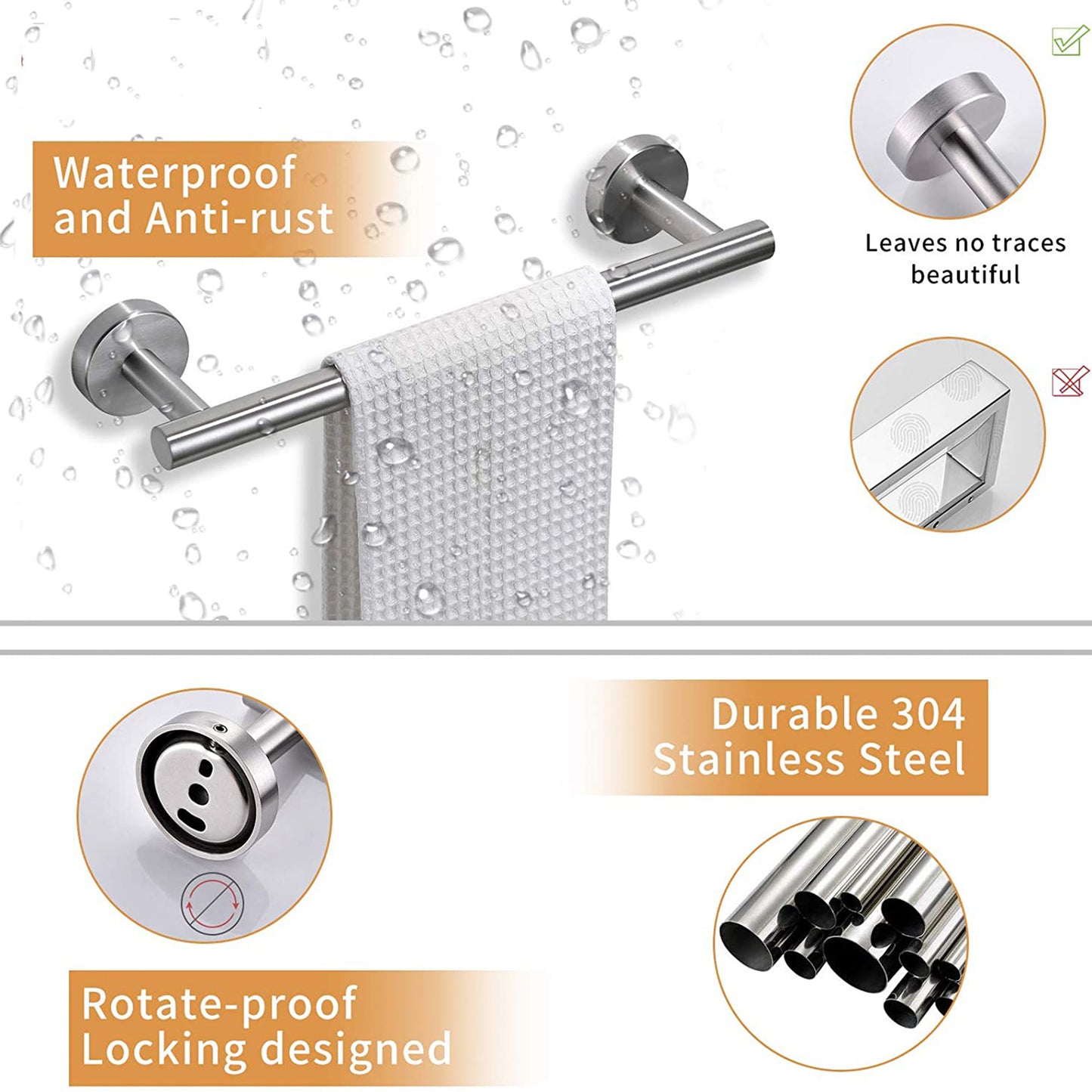 8 Pieces Bathroom Hardware Accessories Set Towel Bar Set,Wall Mounted,Premium Stainless Steel