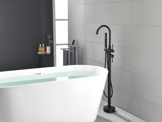 Mount Bathtub Faucet Freestanding Tub Filler Matte Black Standing High Flow Shower Faucets with Handheld Shower Mixer Taps Swivel Spout