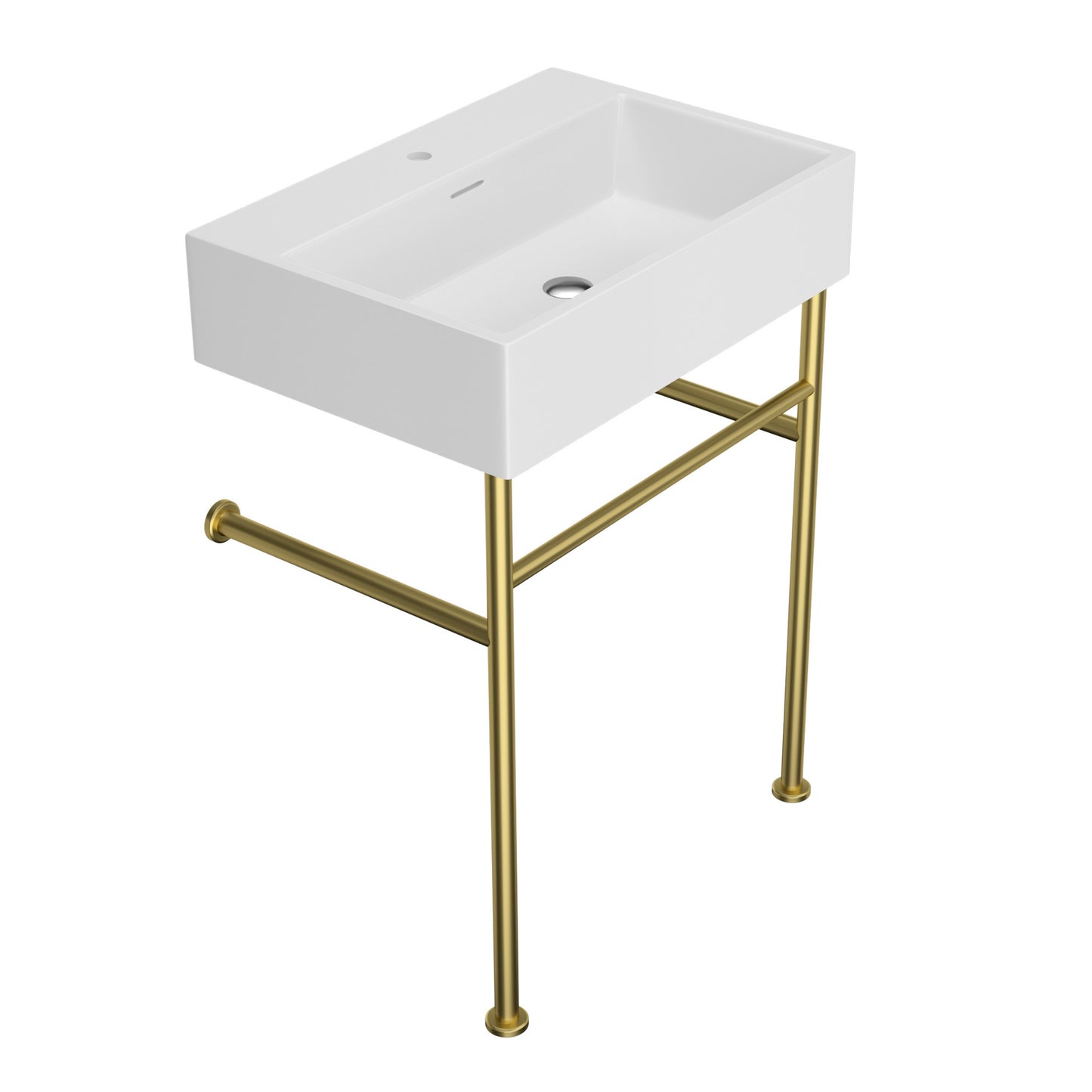 24\\\" Rectangular Bathroom Console Sink with Overflow,Wall Mounted Ceramic Console Sink White Basin with Steel Legs