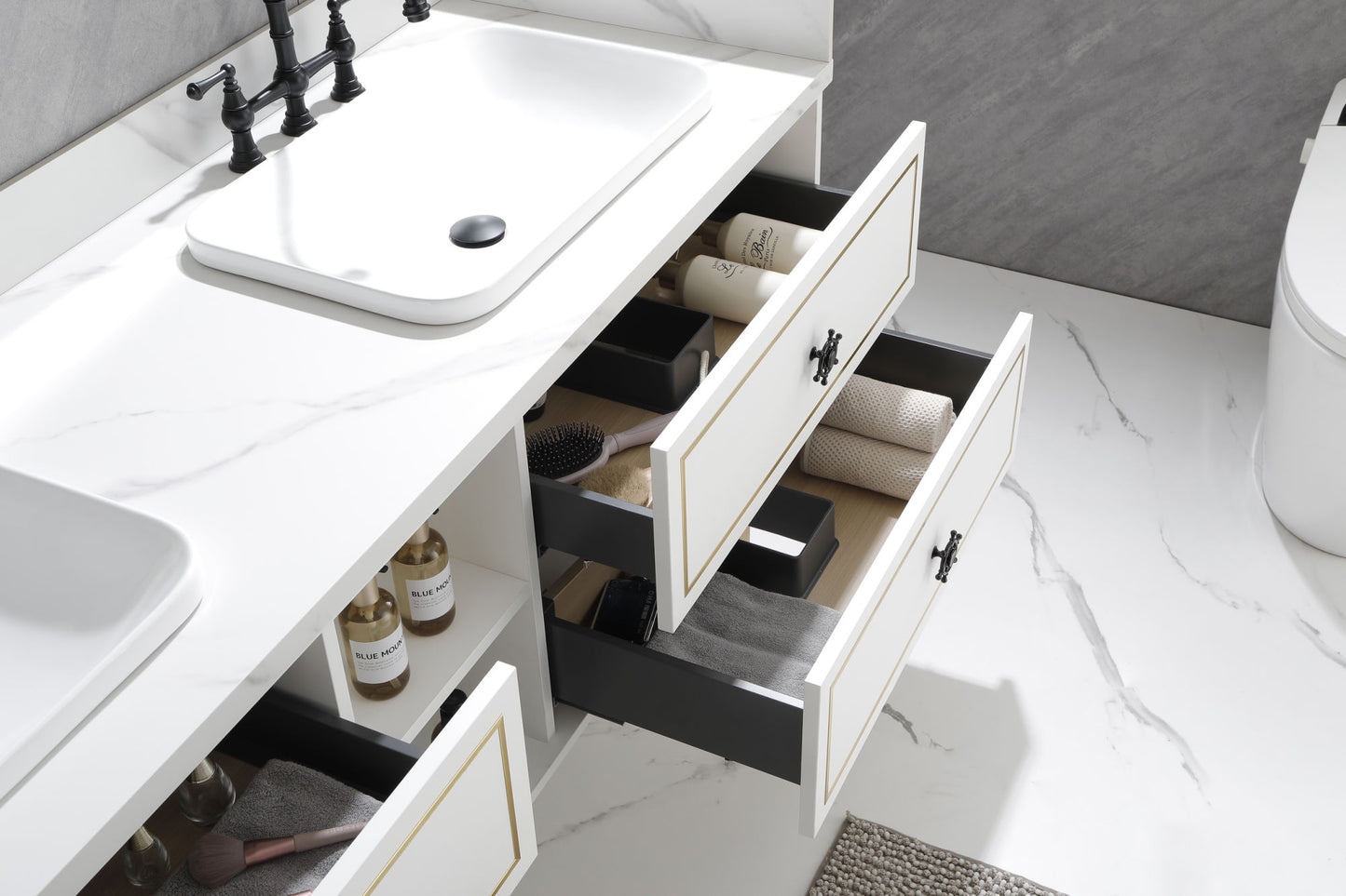 96*23*21inWall Hung Doulble Sink Bath Vanity Cabinet Only in Bathroom Vanities without Tops