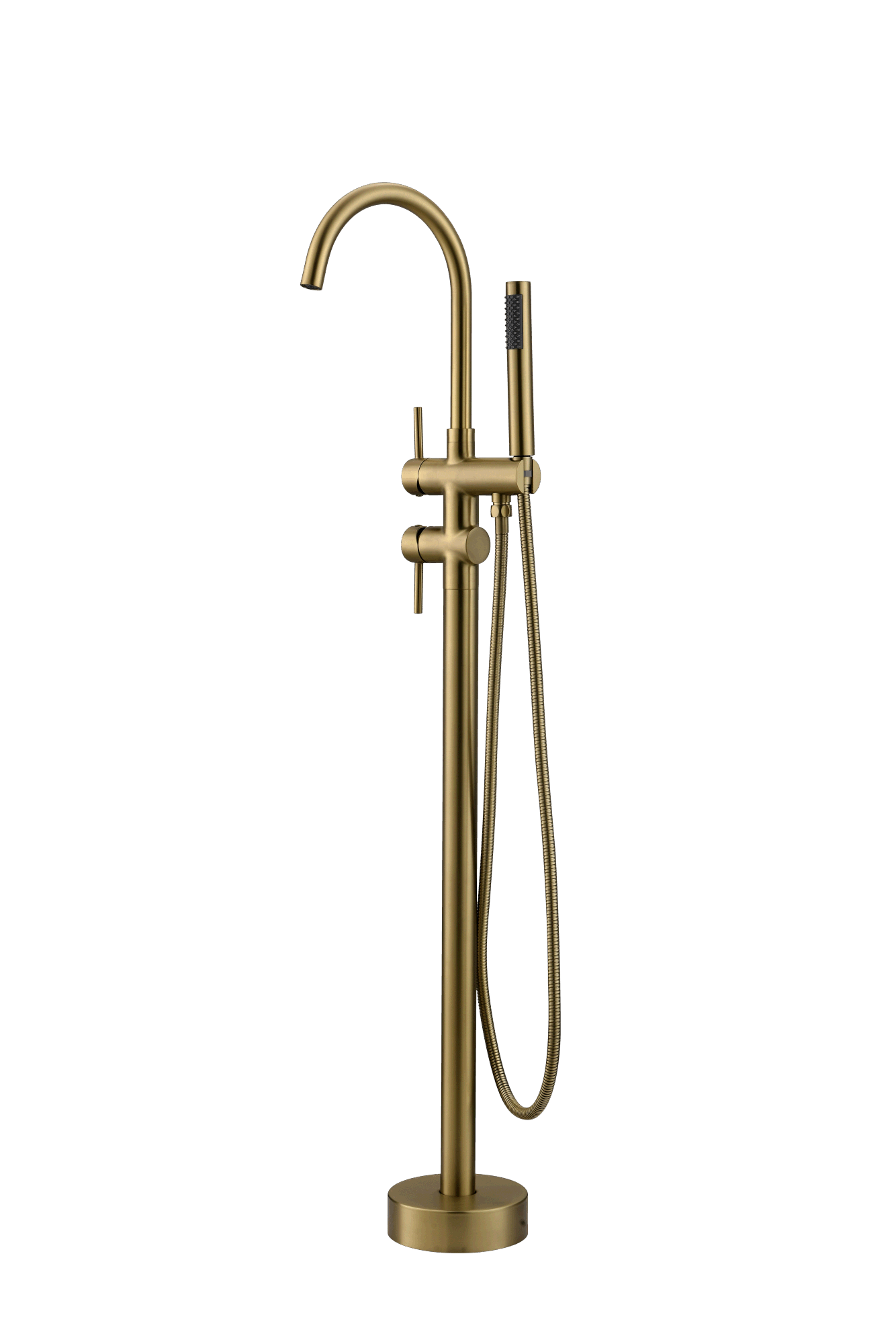 Bathtub Faucet Free Standing Floor Mounted Tub Faucet Tub Filler, Bathroom High Flow Shower Faucets with Handheld Shower Brushed Gold