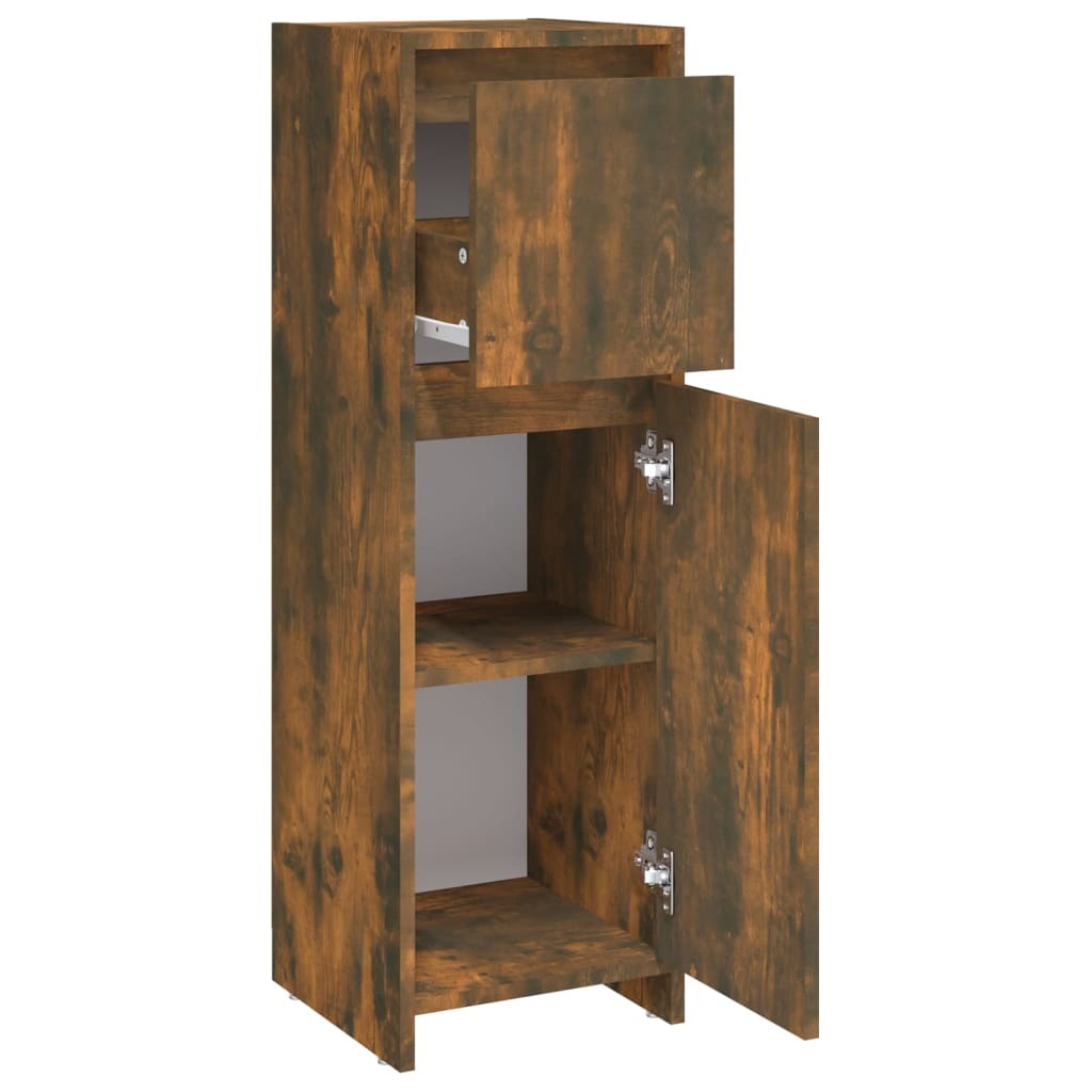 Bathroom Cabinet Smoked Oak 11.8"x11.8"x37.4" Engineered Wood