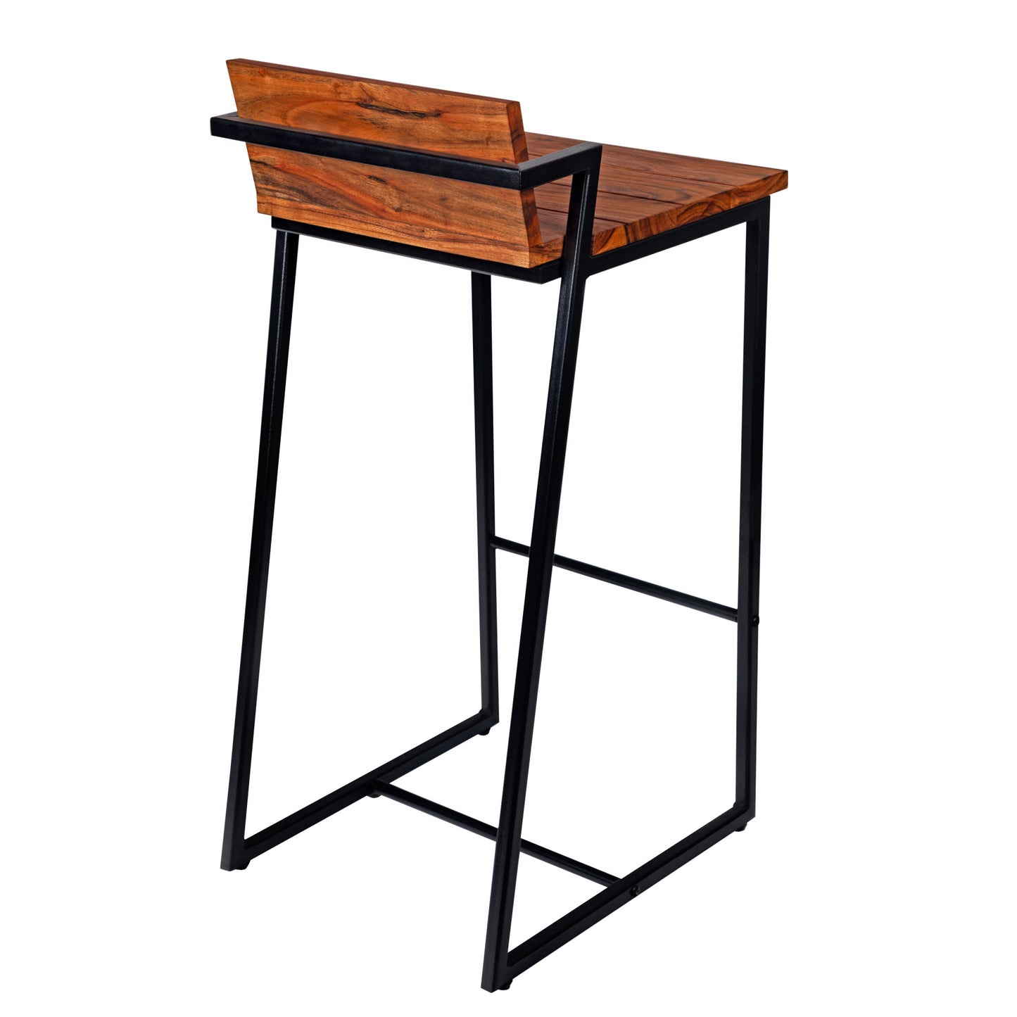 35 Inch Industrial Style Acacia Wood Barstool with Metal Frame, Brown and Black