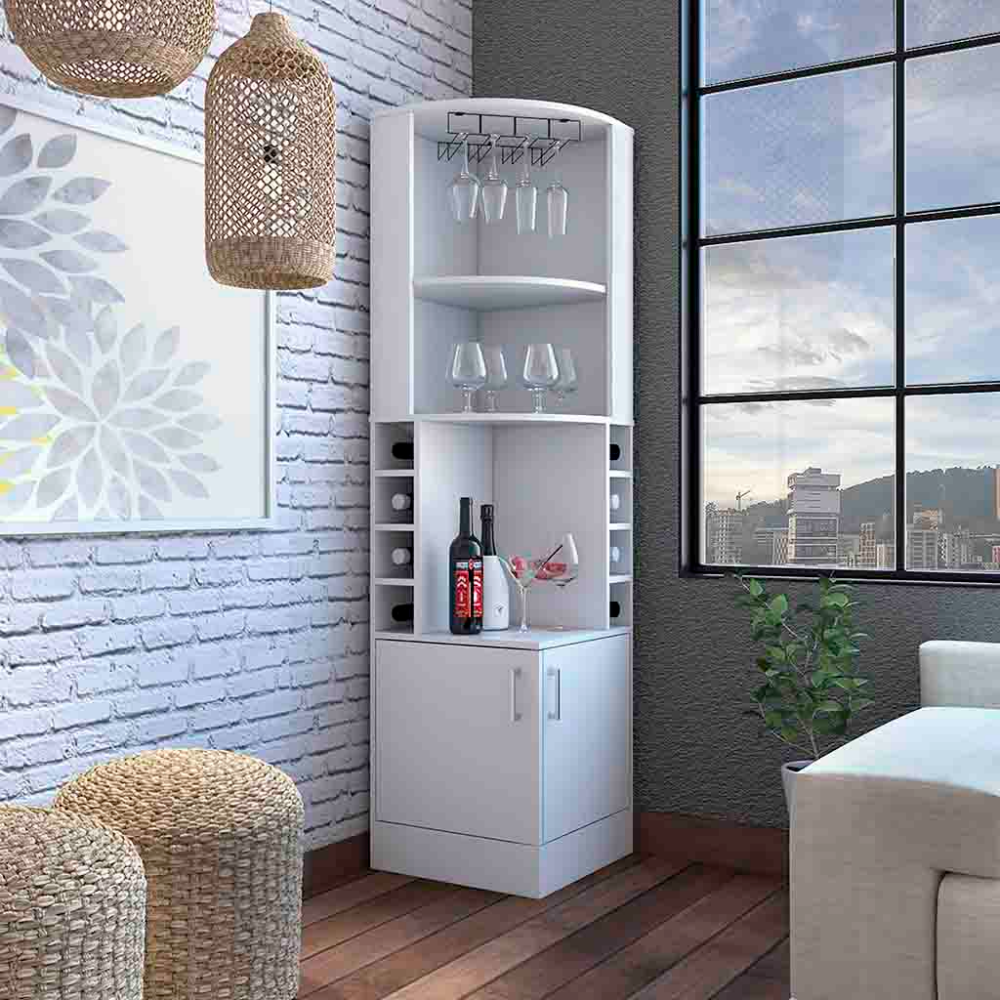 Bar Cabinet Papprika, 8 Wine Cubbies, Double Door, White Finish