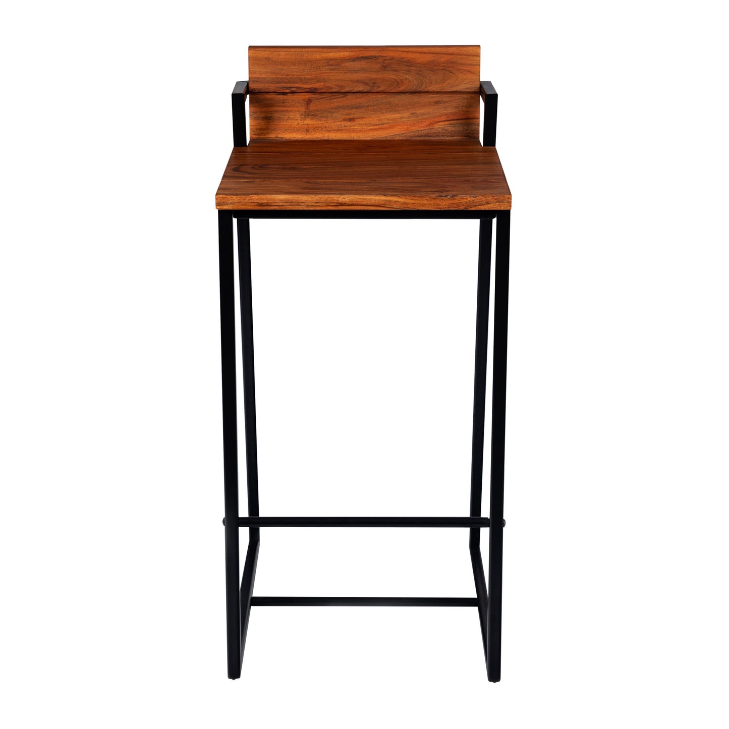 35 Inch Industrial Style Acacia Wood Barstool with Metal Frame, Brown and Black