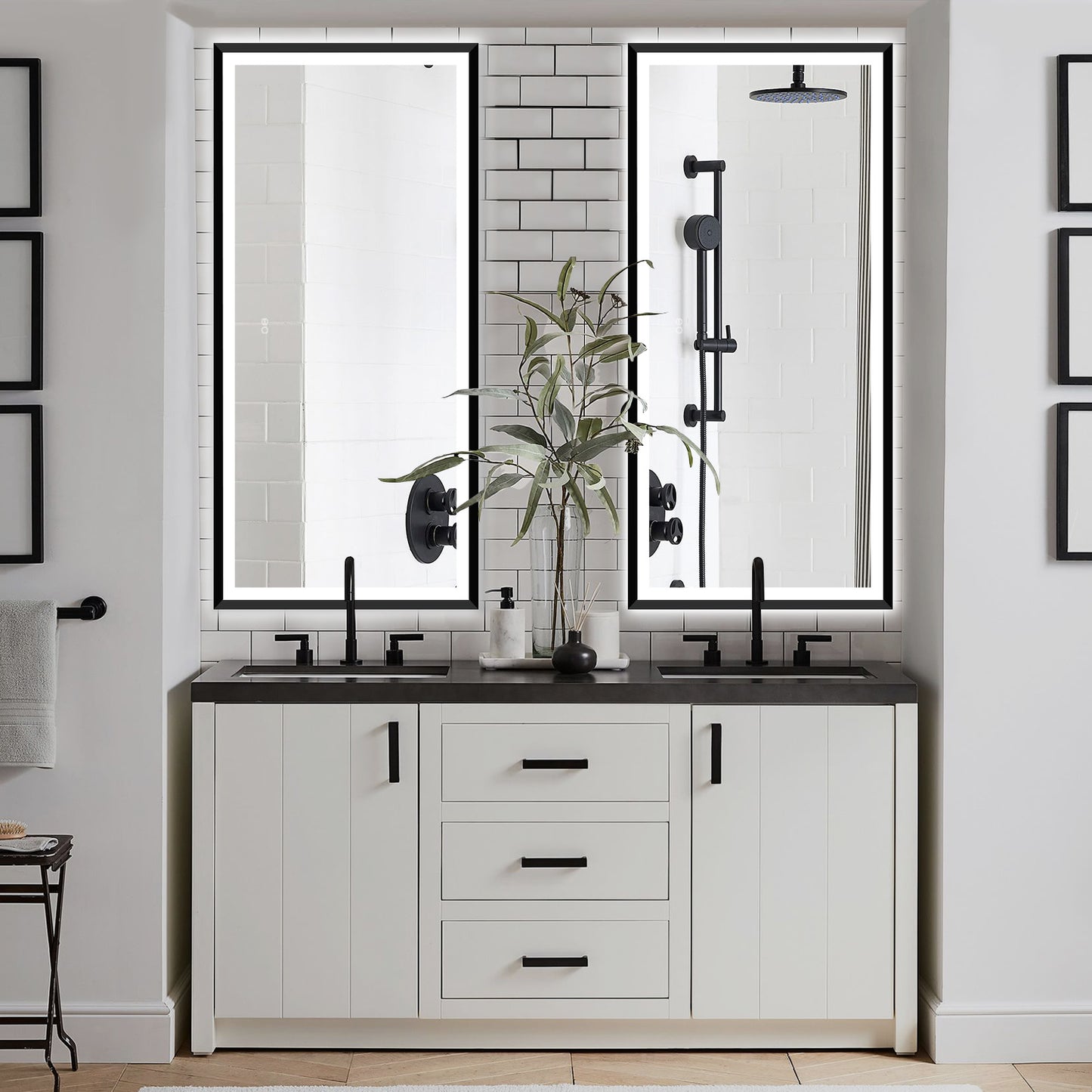 4 Size LED Bathroom Mirror;  Backlit and Front Lighted Mirror for Bathroom;  Wall Mounted Bathroom Vanity Framed Mirror Includes Dimmer;  ; Defogger;  Vertical / Horizontal