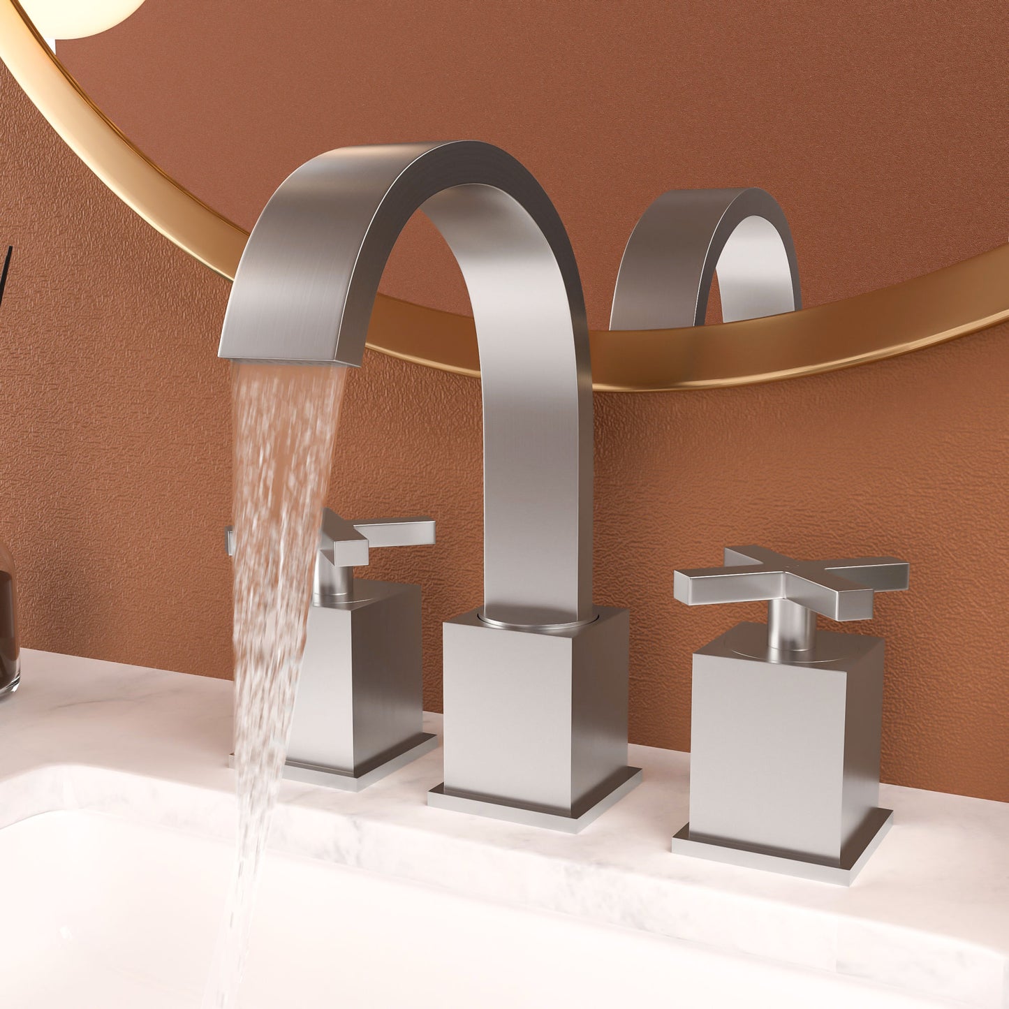 2 Handle Widespread Bathroom Faucet 3 Hole, with Pop Up Drain and 2 Water Supply Lines, Matte Black