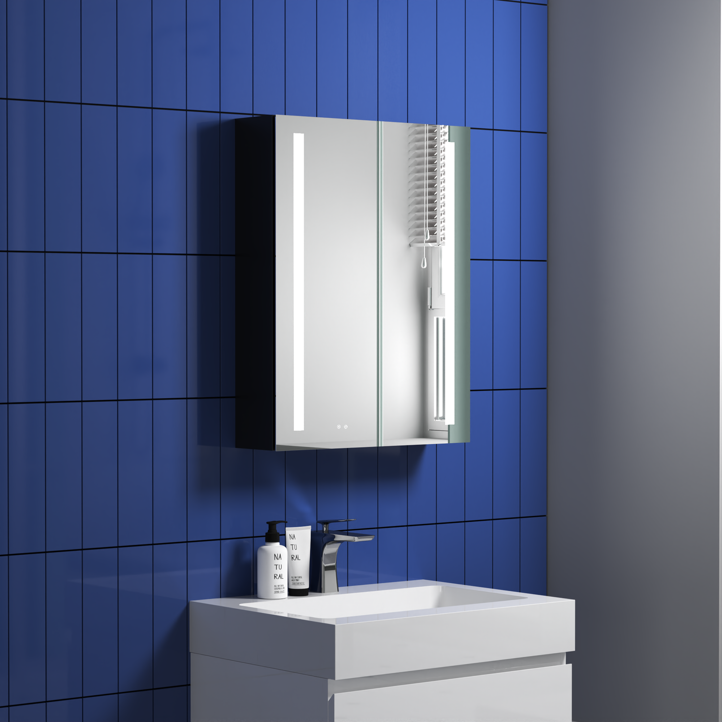 20" W x 26" H Modern Wall Mounted LED Frontlit Bathroom Mirror Cabinet with Temperature Adjustable, Memory Touch Switch, Large Storage