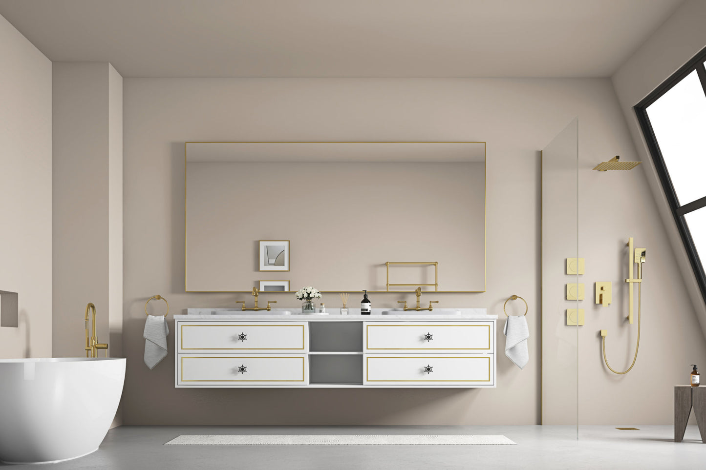 96*23*21inWall Hung Doulble Sink Bath Vanity Cabinet Only in Bathroom Vanities without Tops