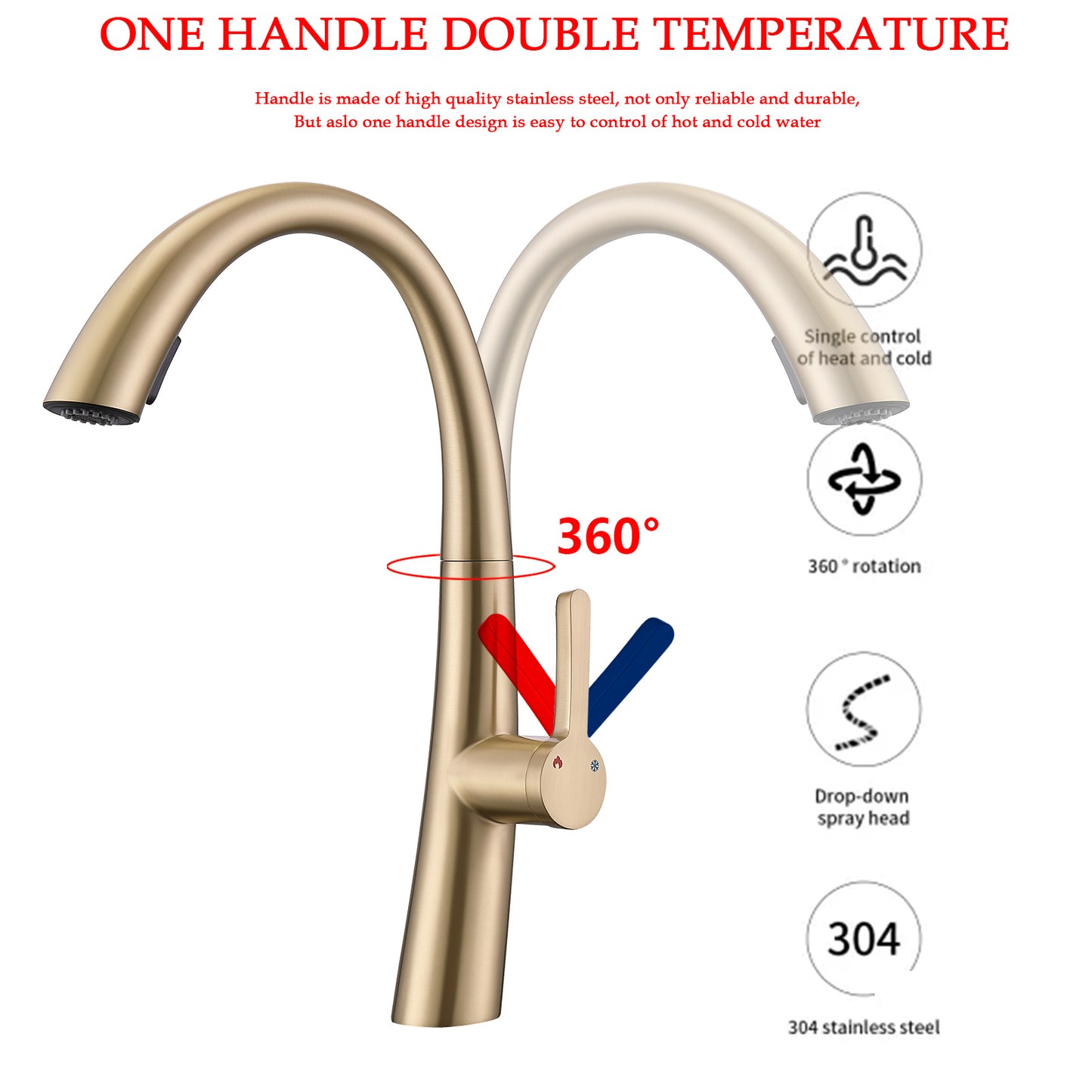 Single Handle Stainless Steel Pull Out Kitchen Faucet