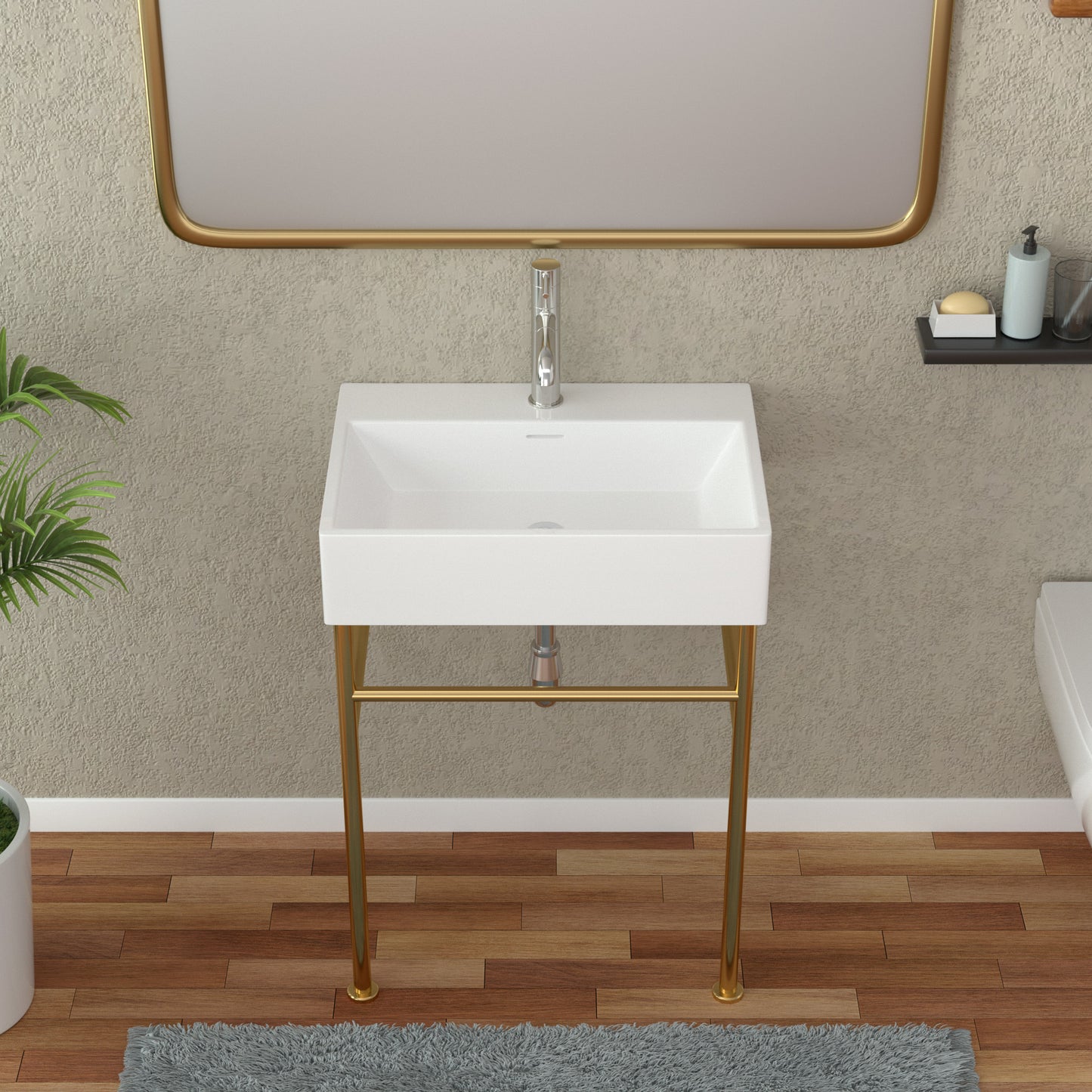 24\\\" Rectangular Bathroom Console Sink with Overflow,Wall Mounted Ceramic Console Sink White Basin with Steel Legs