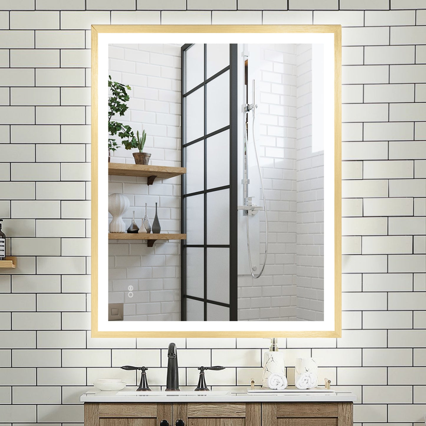 4 Size LED Bathroom Mirror;  Backlit and Front Lighted Mirror for Bathroom;  Wall Mounted Bathroom Vanity Framed Mirror Includes Dimmer;  ; Defogger;  Vertical / Horizontal