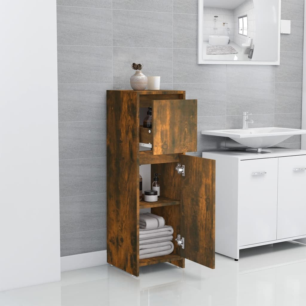 Bathroom Cabinet Smoked Oak 11.8"x11.8"x37.4" Engineered Wood