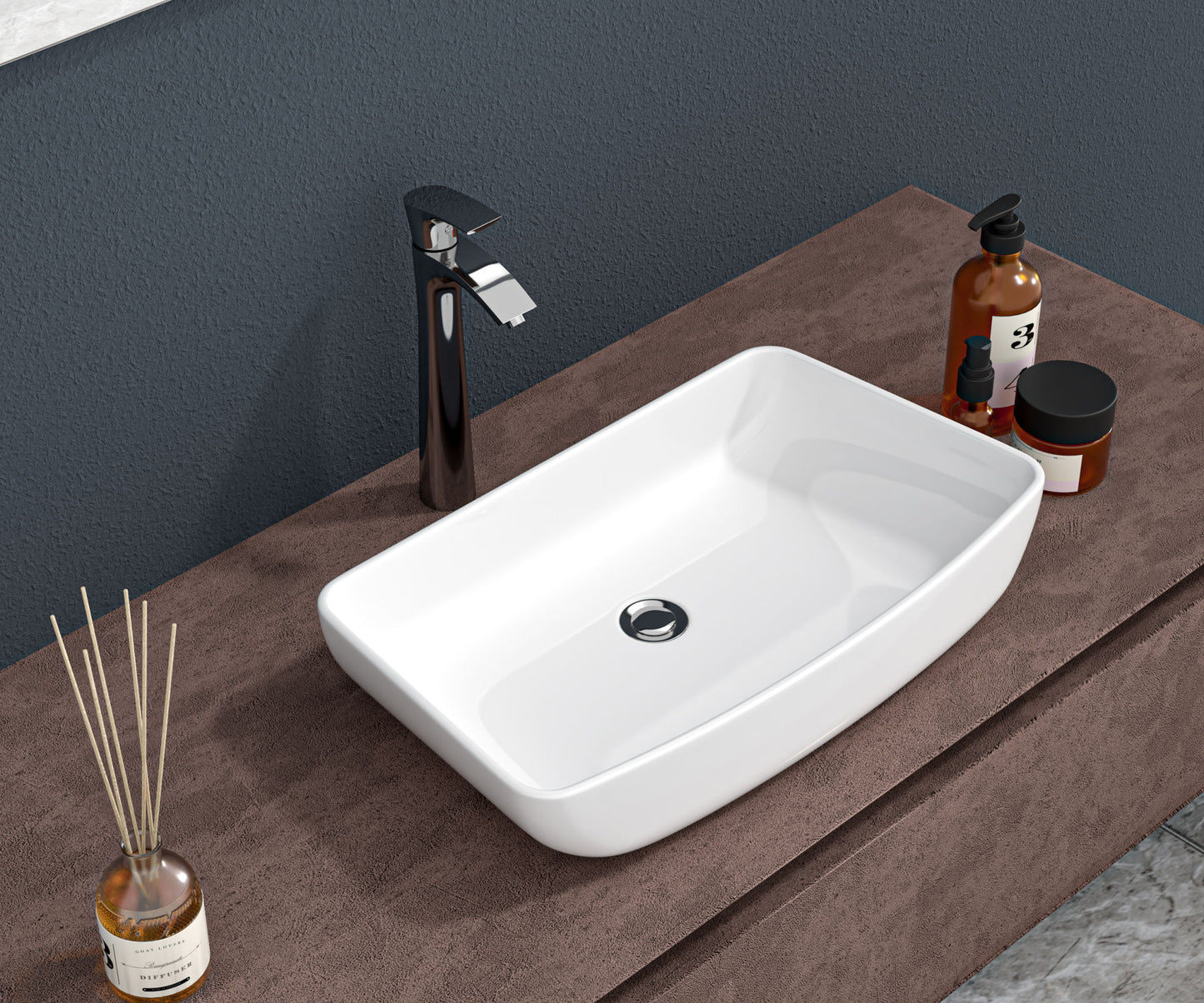 24"x15" White Ceramic Rectangular Vessel Bathroom Sink