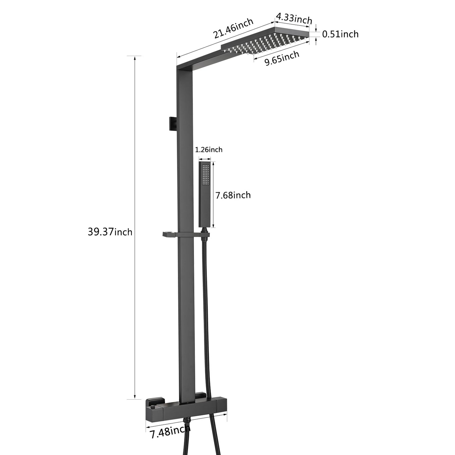 2-Function Thermostatic Complete Shower System With Rough-In Valve in Matte Black