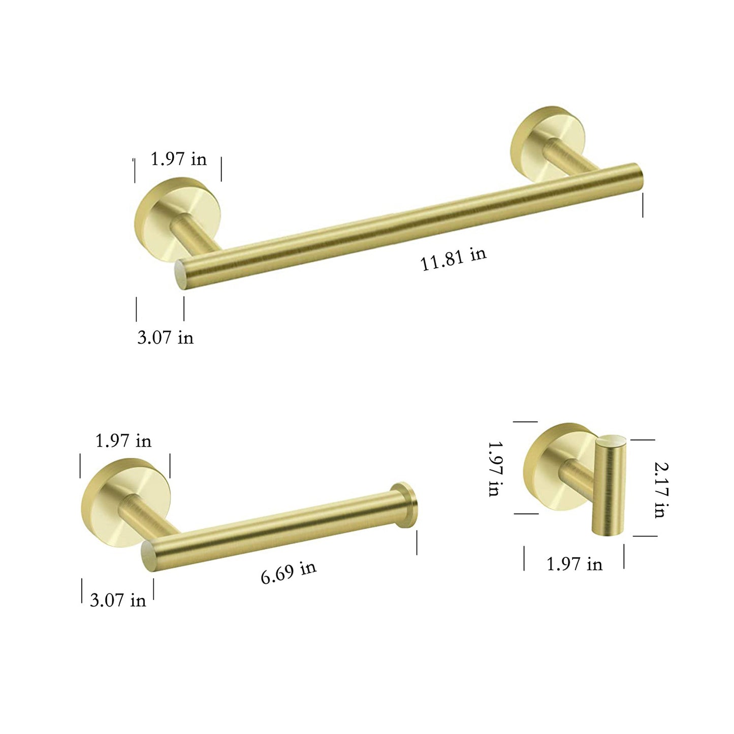 3-piece stainless steel bathroom towel rack set wall-mounted-gold