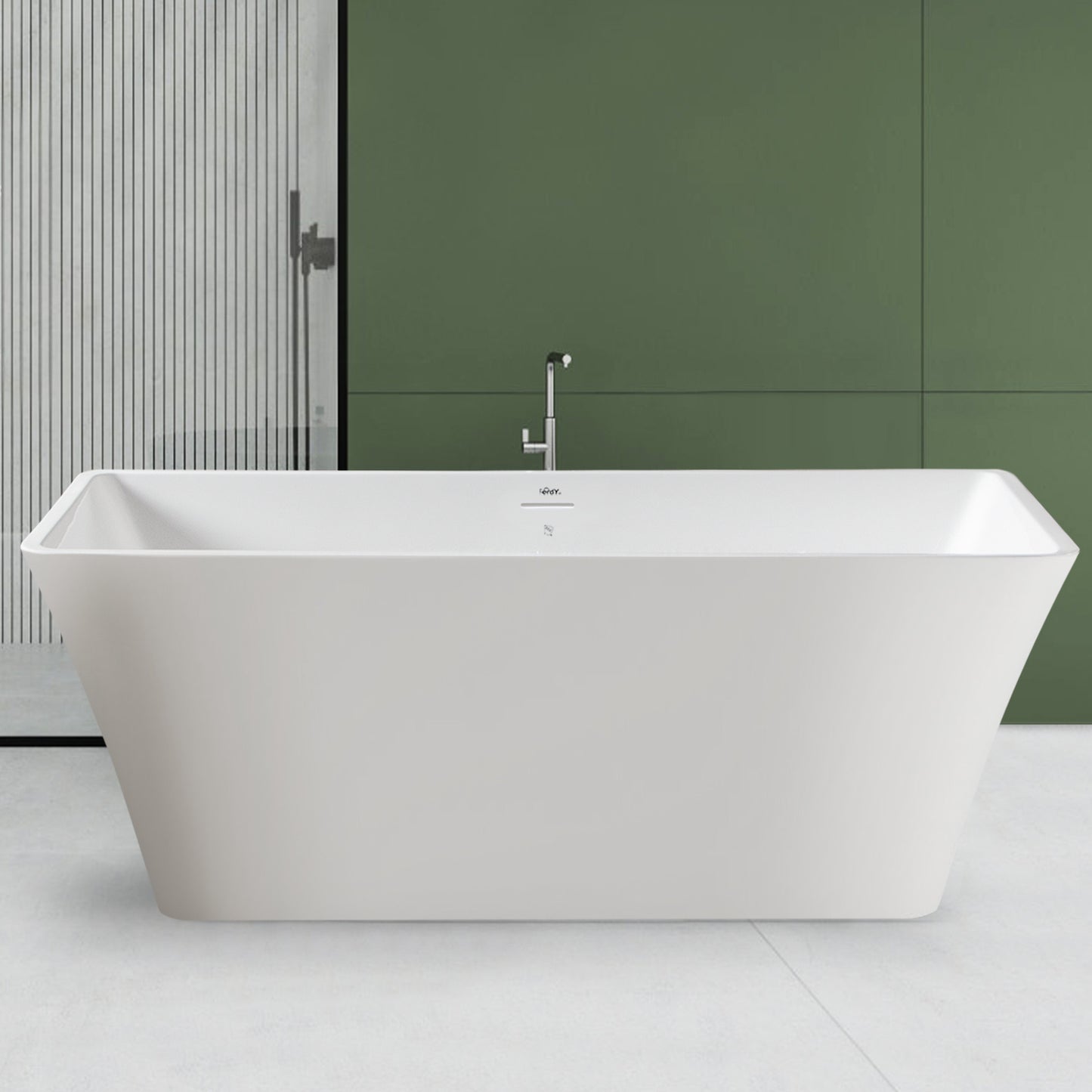 FerdY Sentosa Acrylic Freestanding Bathtub, Contemporary Design Soaking Tub with Brushed Nickel Drain and Minimalist Linear Design Overflow, Easy to Install, 02560