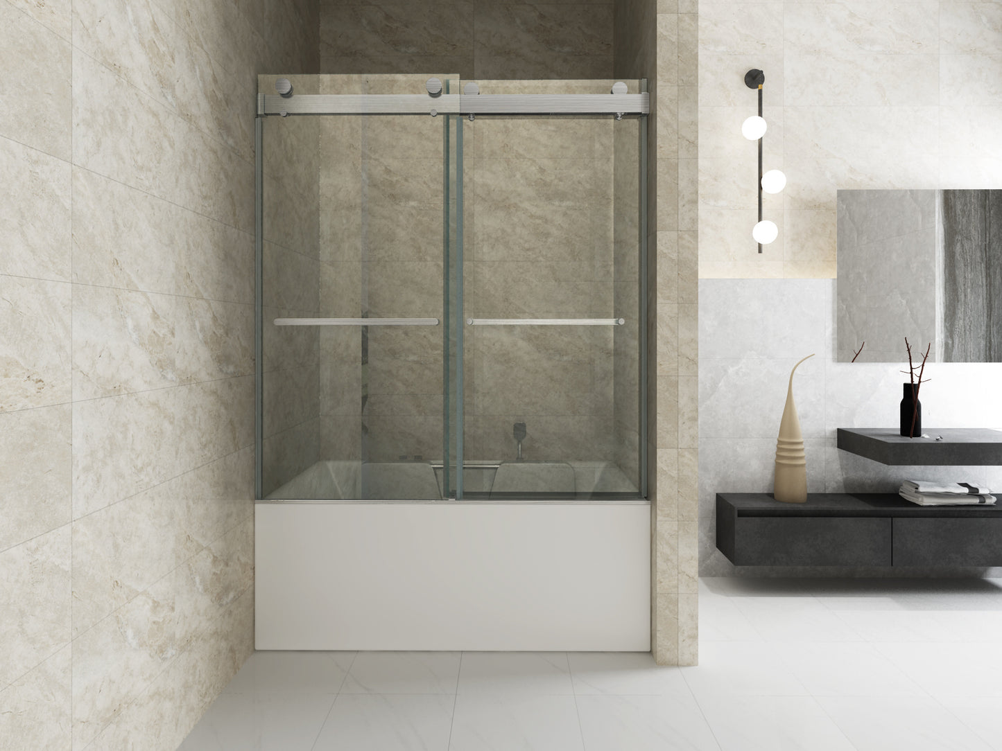 Elan 56 to 60 in. W x 76 in. H Sliding Frameless Soft-Close Shower Door with Premium 3/8 Inch (10mm) Thick Tampered Glass in Chrome 23D02-T60C