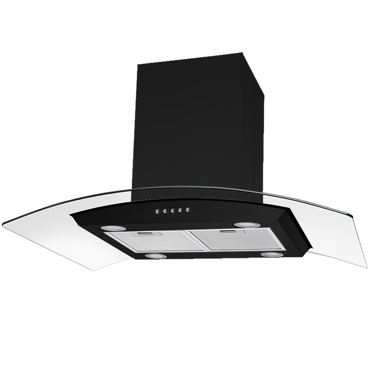 30 inch Stainless Steel Kitchen Island Range Hood 900CFM Tempered Glass 3 Speed Black LEDs