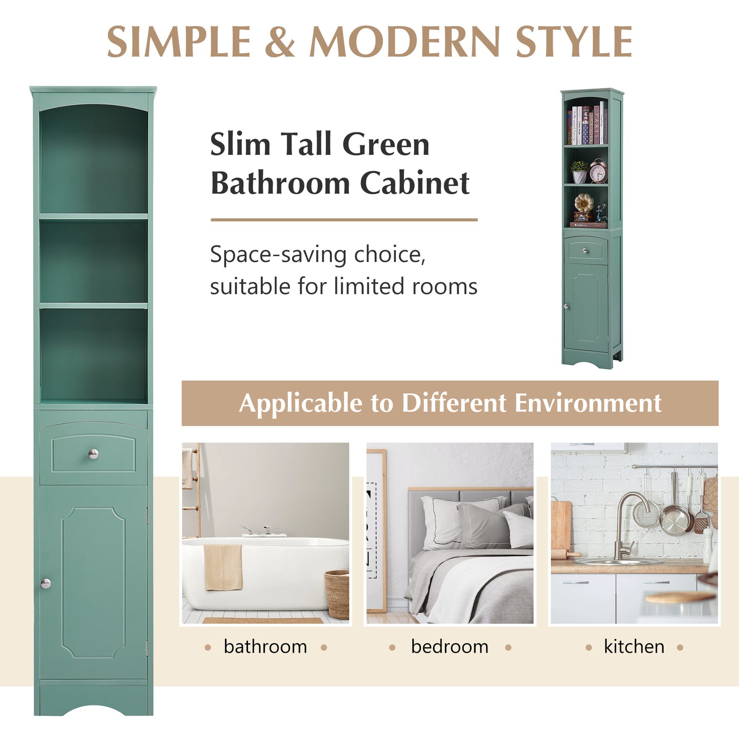 Tall Bathroom Cabinet;  Freestanding Storage Cabinet with Drawer;  MDF Board;  Adjustable Shelf